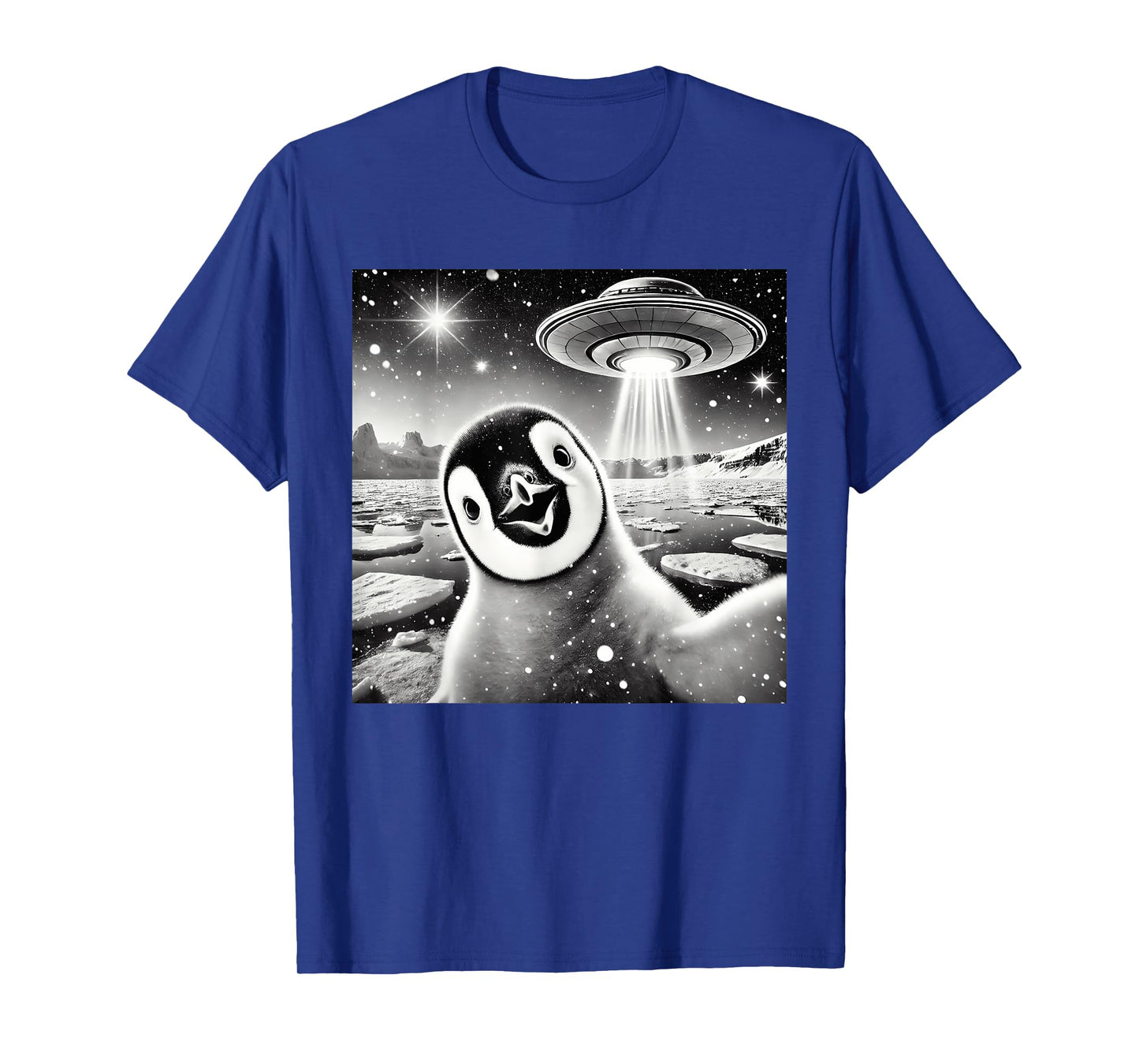 Funny Penguin Selfie UFO Graphic T-Shirt