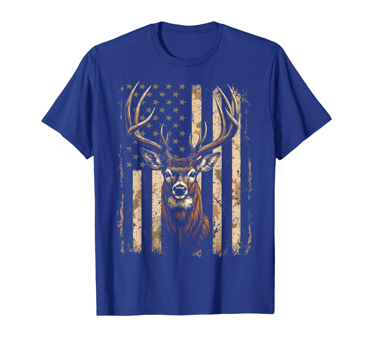American Flag Vintage Tee Buck Deer Hunting Camouflage Style T-Shirt