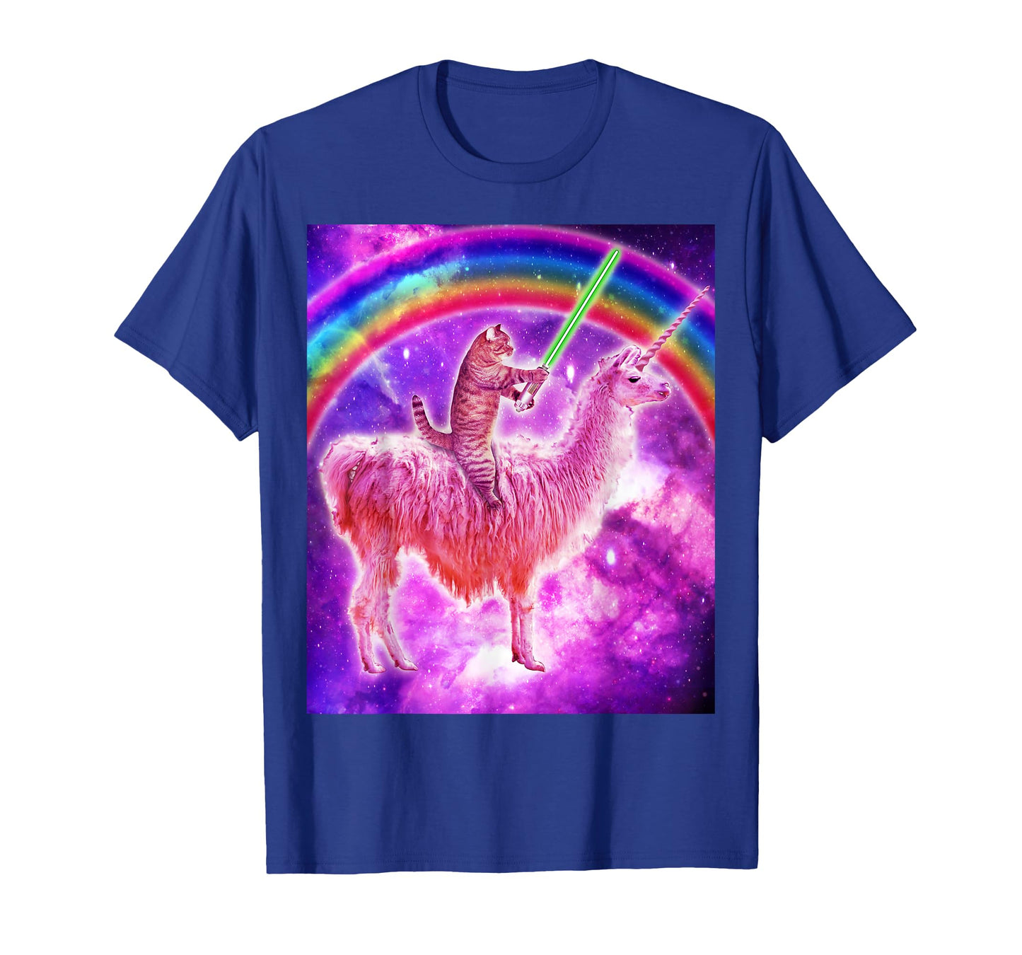 Kitty Cat Riding Llama Unicorn Rainbow In Space Cat Lover Men Women Girls Kids T-Shirt