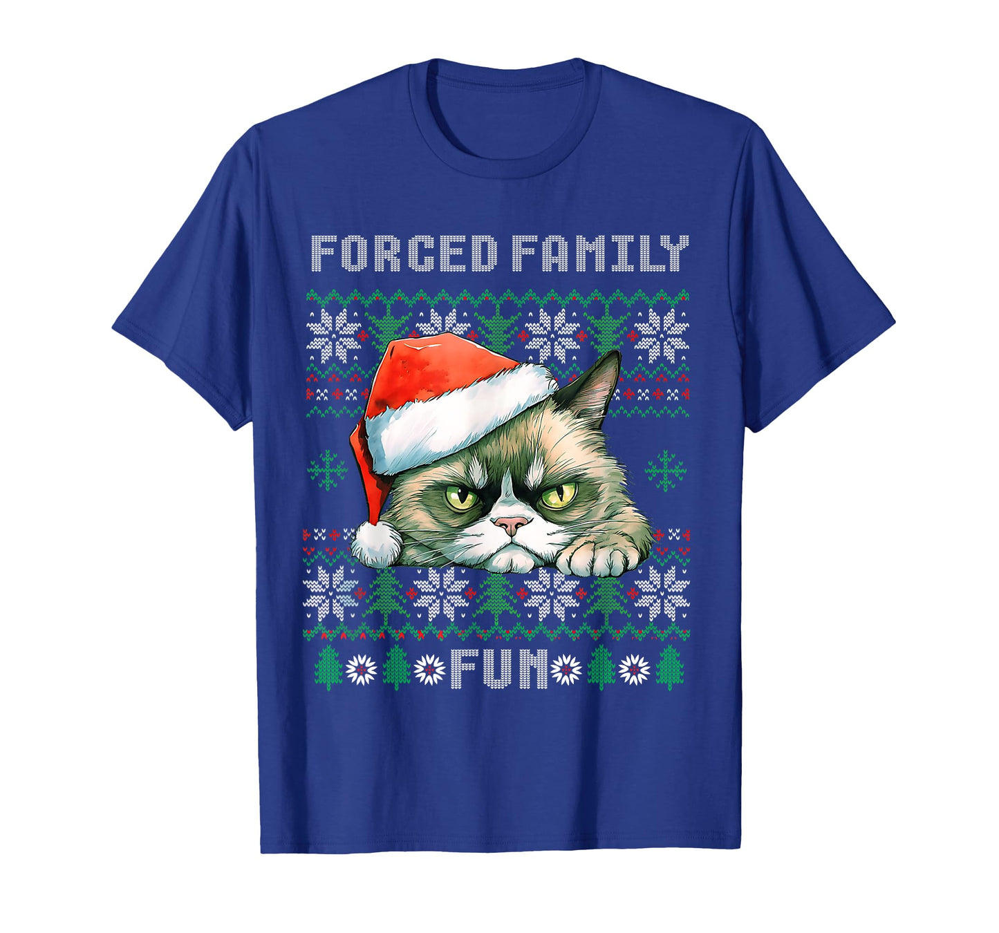 Forced Family Xmas Fun Funny Cat Lover Men Women Christmas T-Shirt