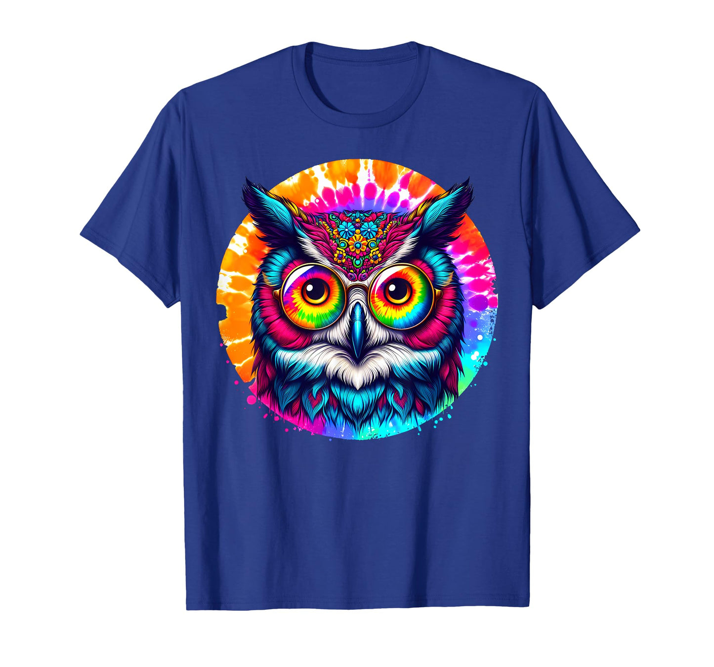 Cool Tie Dye Owl Sunglasses Bird Graphic Illustration Art T-Shirt