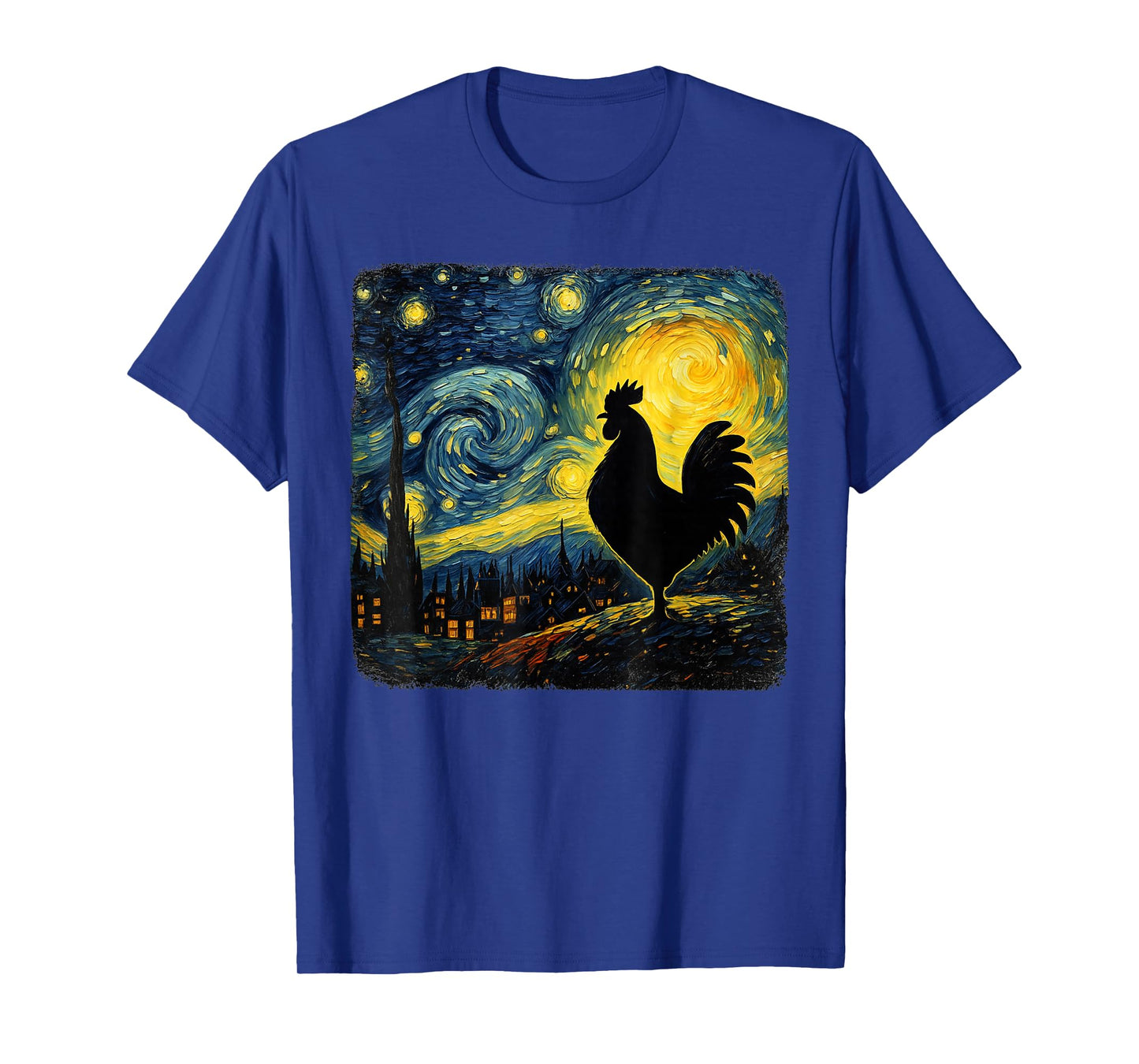 Starry Night Van Gogh Farmer Chicken Rooster Funny Graphic T-Shirt