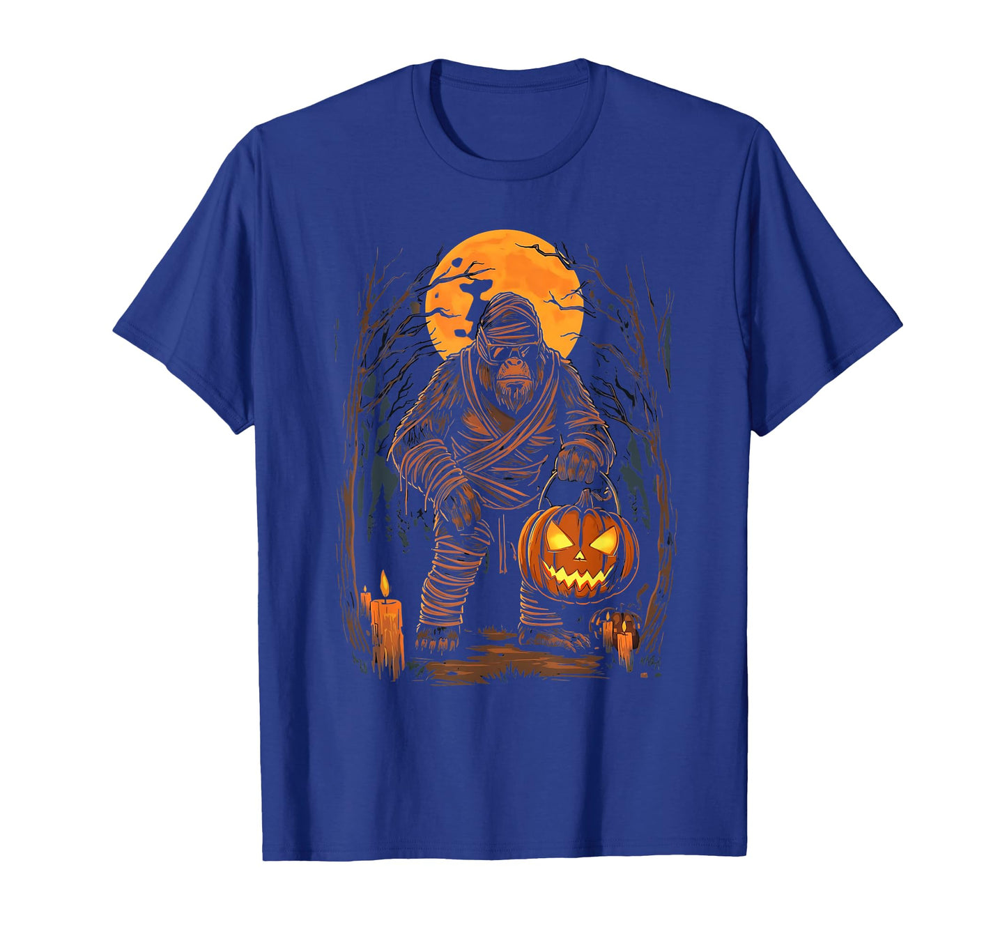 Mummy Bigfoot Holding Pumpkin Halloween Costume Fun T-Shirt