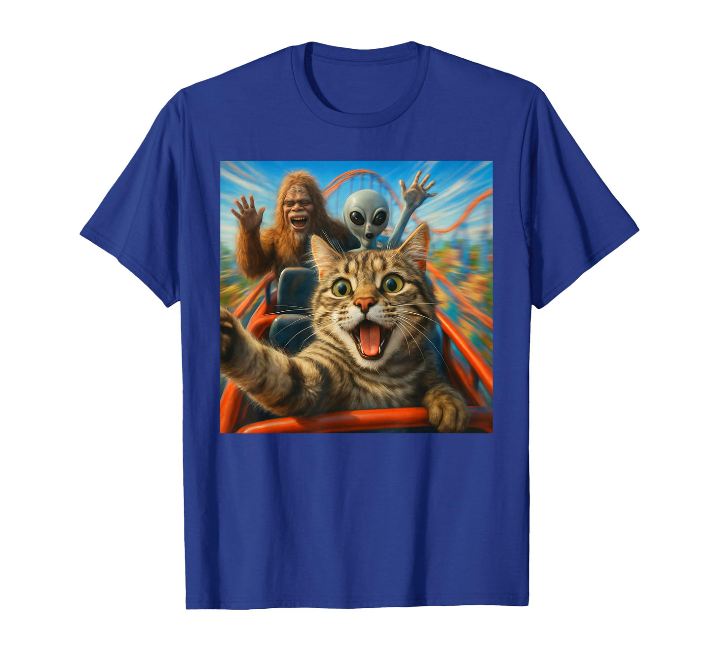 Funny Cat Selfie with Big Foot & Alien Roller Coaster Meme T-Shirt