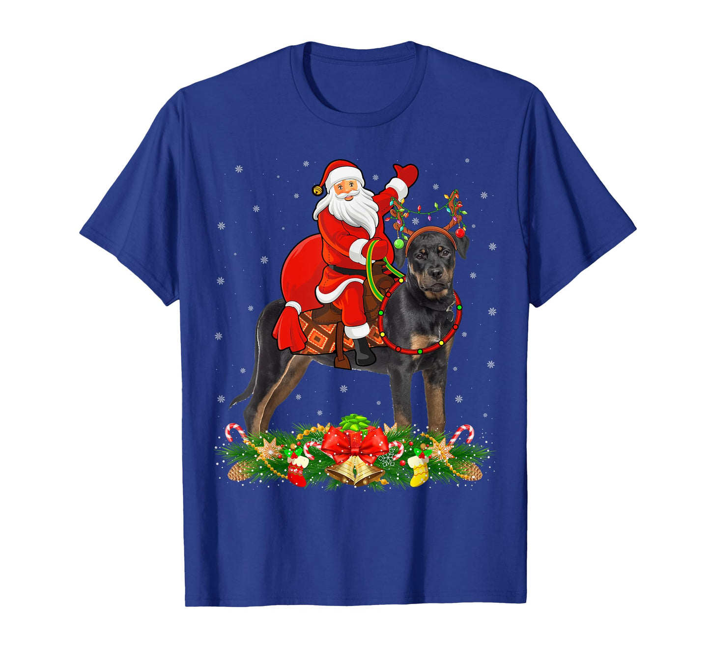 Xmas Decor Funny Santa Riding Rottweiler Dog Christmas T-Shirt