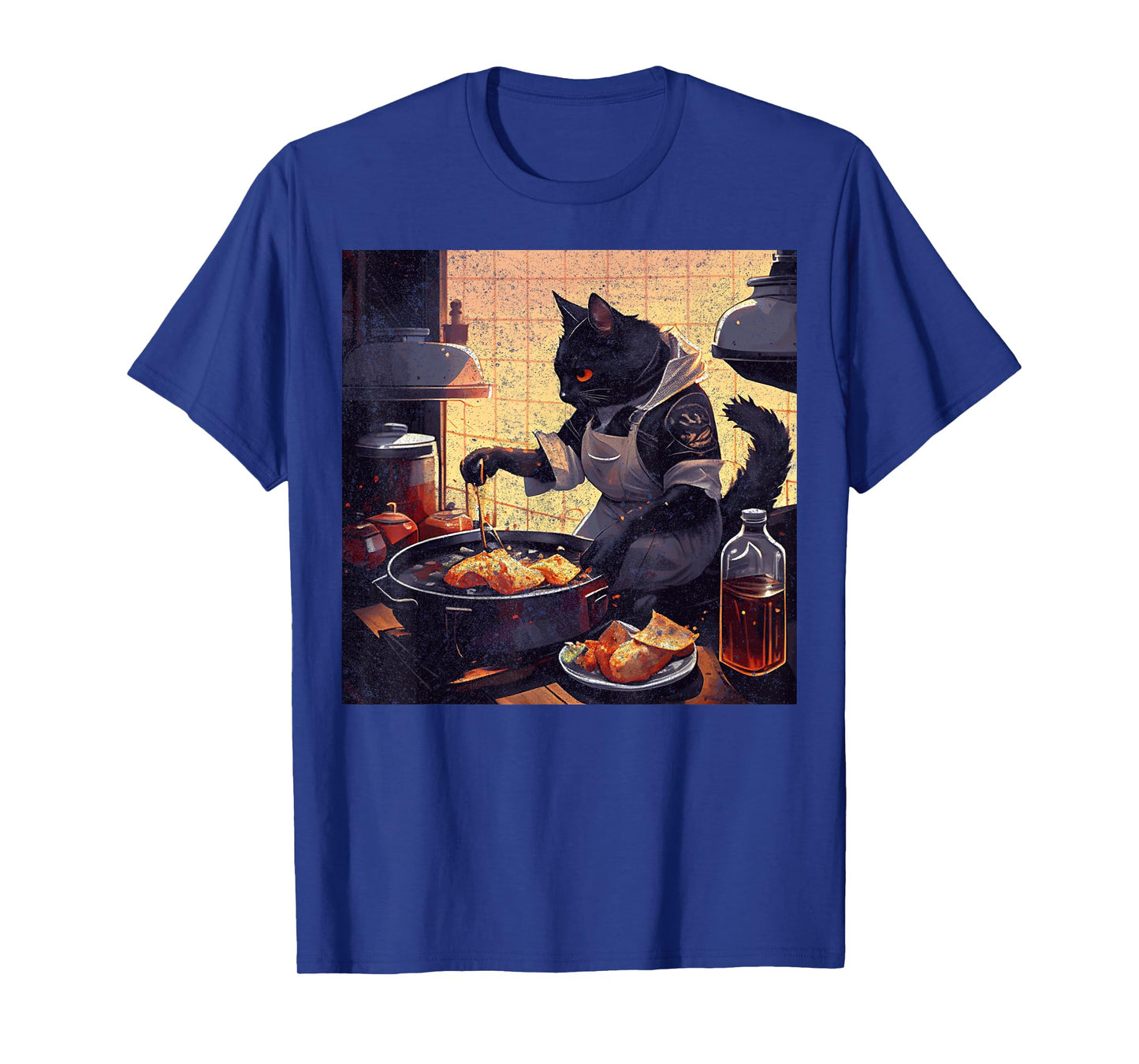 Black Cat Cooking Fried Chicken Men Women Girls Kids T-Shirt