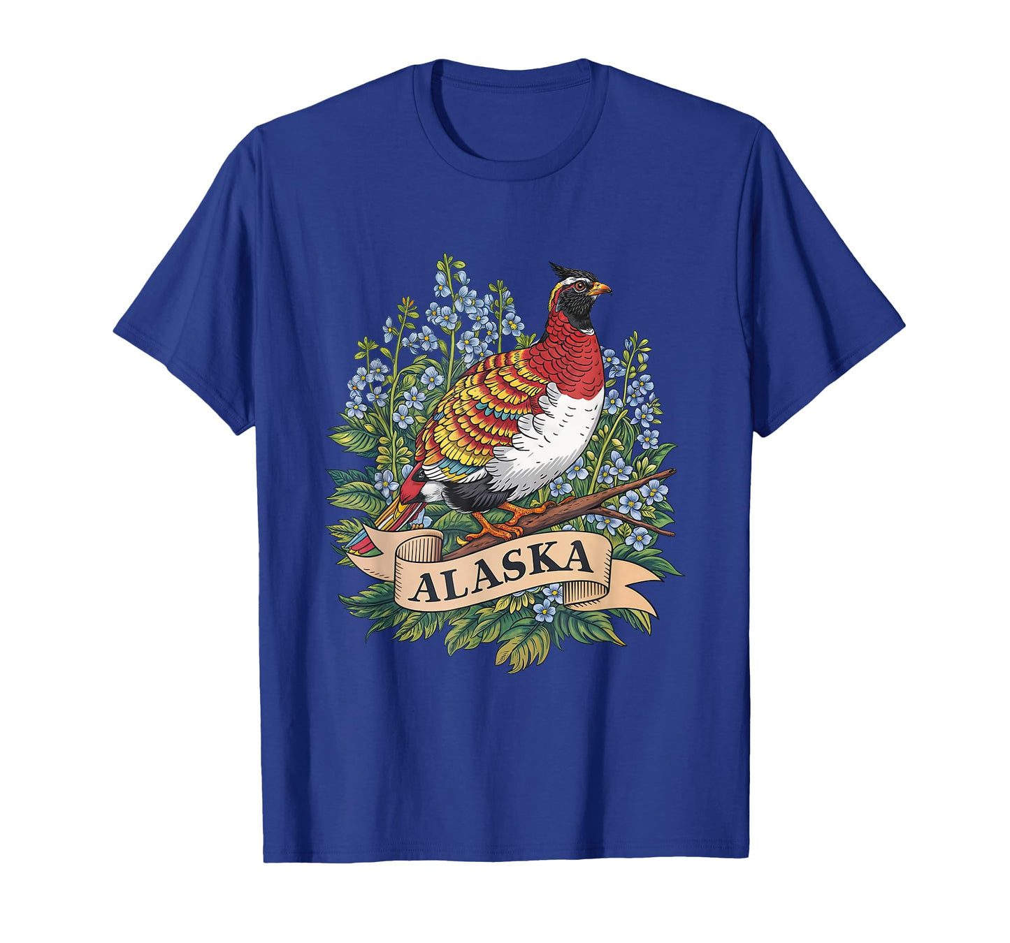 Alaska Willow Ptarmigan Bird and Forget-Me-Not Flower T-Shirt