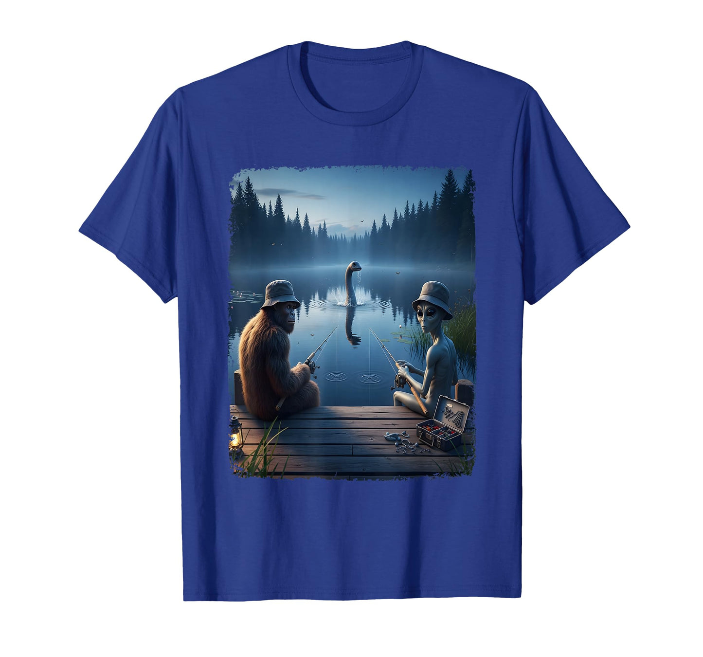 Funny Cryptid Fishing Loch Ness Selfie Top Alien Bigfoot T-Shirt