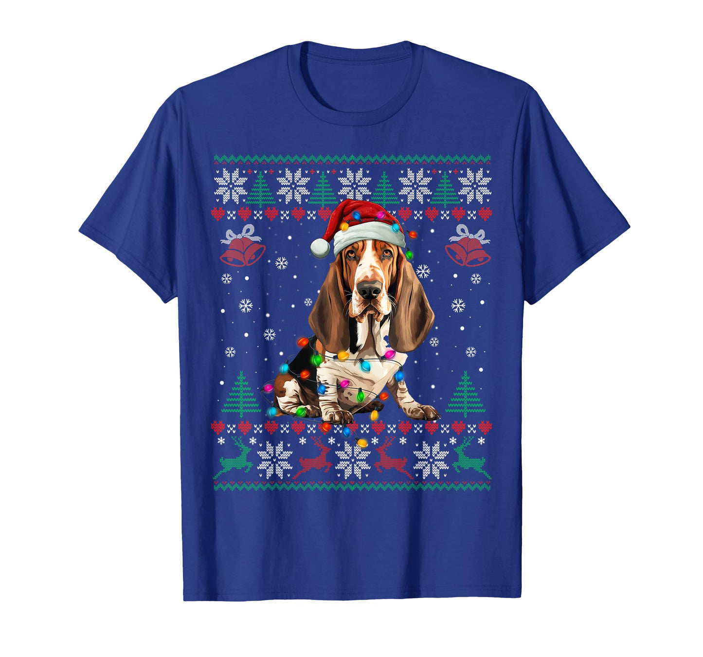 Dog Christmas Lights Ugly Sweater Basset Hound Dog Xmas T-Shirt