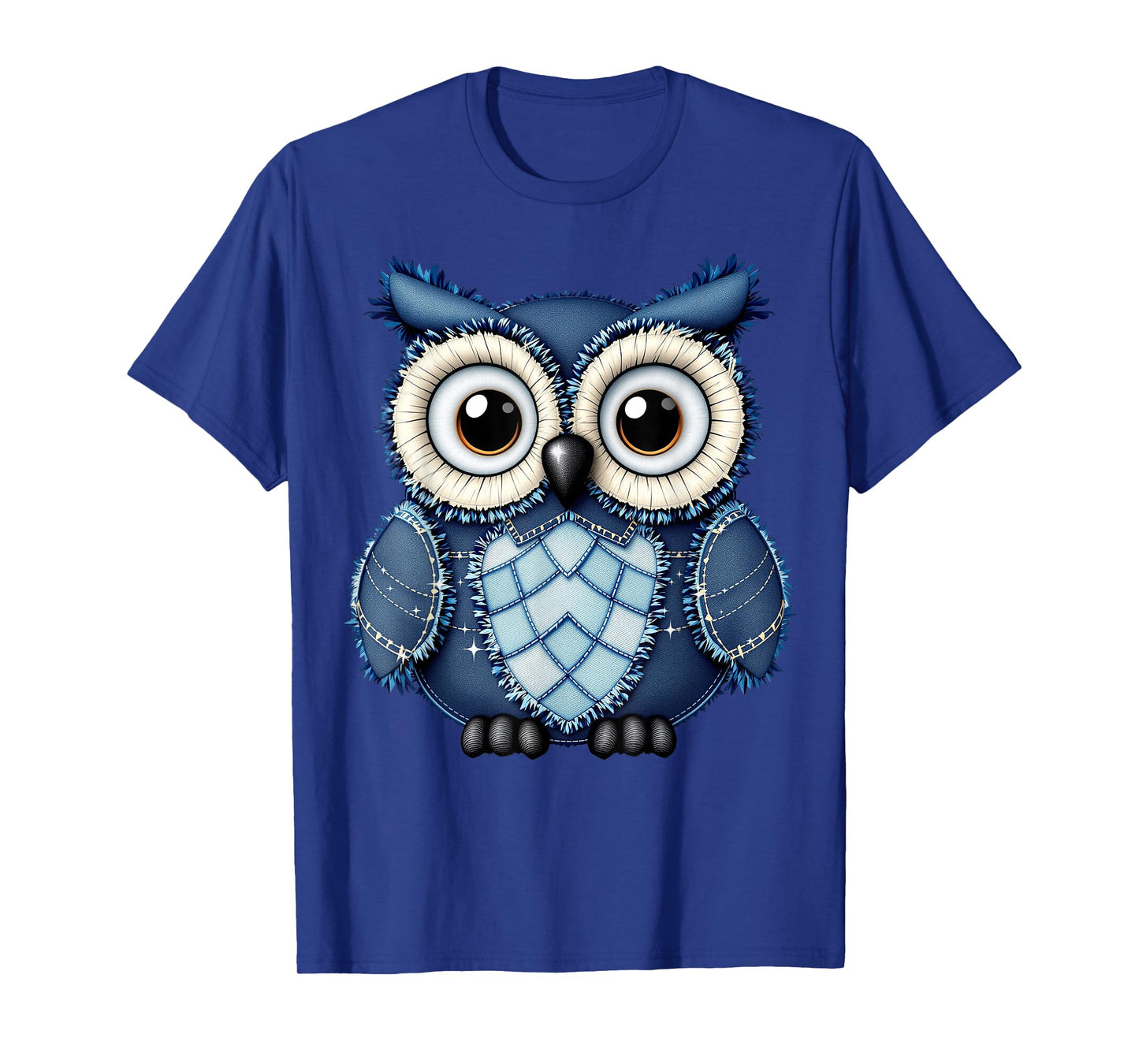 Cute Owl Men Women Owl Pattern Denim Patchwork Art T-Shirt