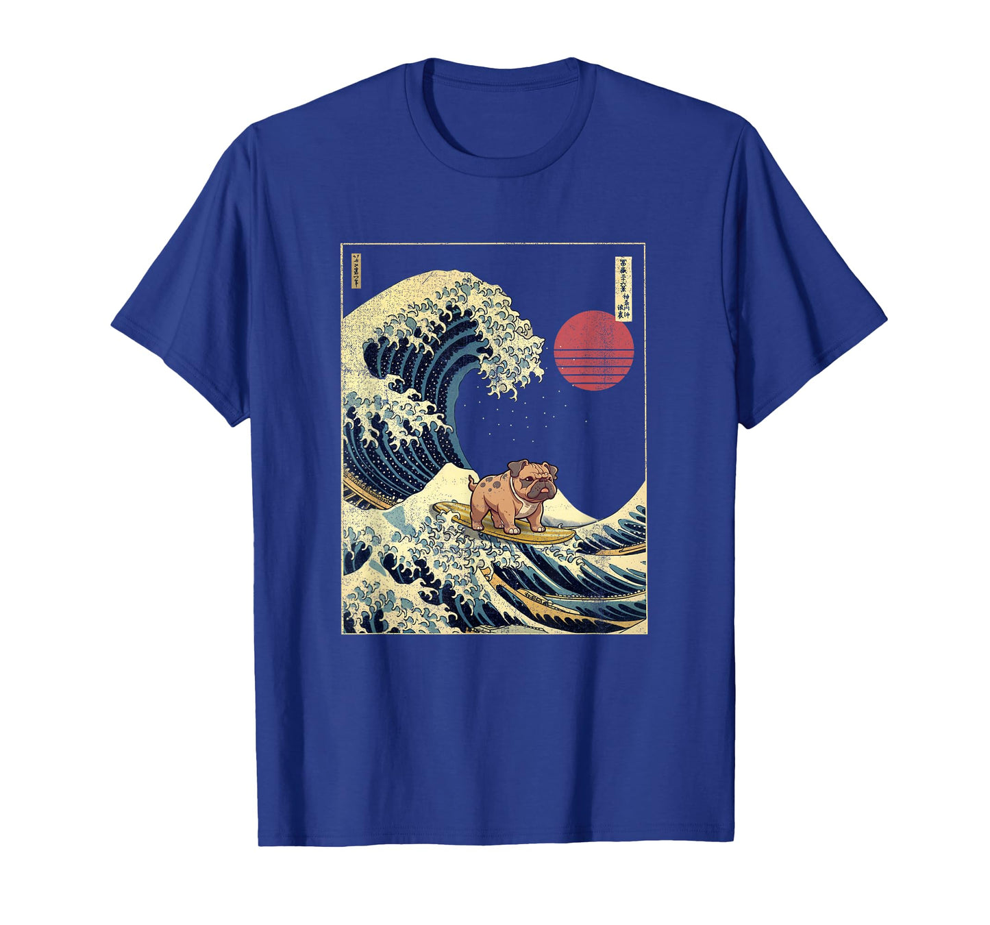 English Bulldog Japanese Kanagawa Wave Funny Surf Dog Men Women Girls Kids T-Shirt