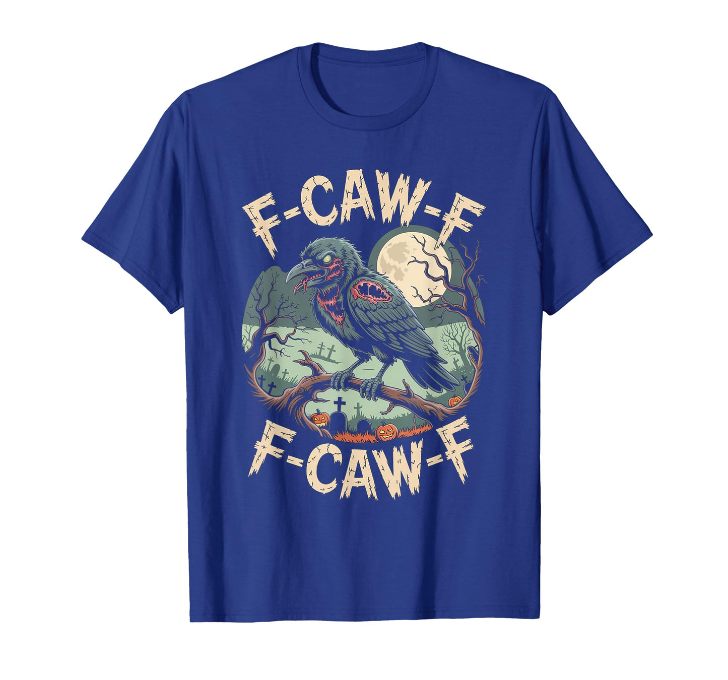 F-CAW-F Zombie Crow Halloween Black Crow Vintage Horror T-Shirt