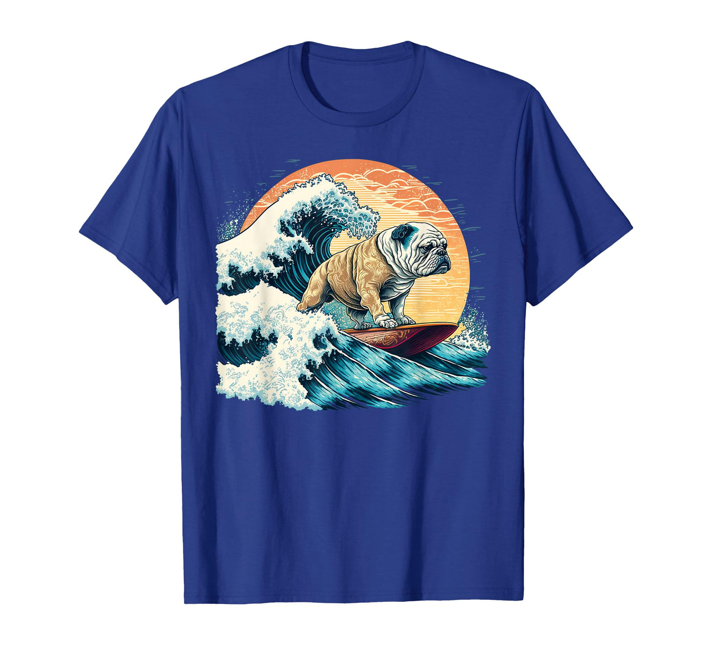 English Bulldog Surfing On the Great Wave of Kanagawa T-Shirt