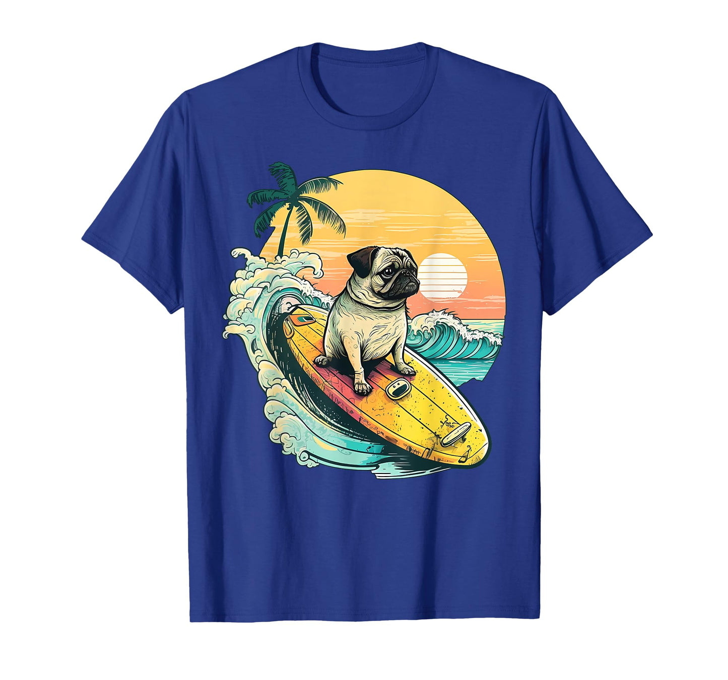 Funny Surfing Pug On Beach Pet Lover Vacation Summer T-Shirt