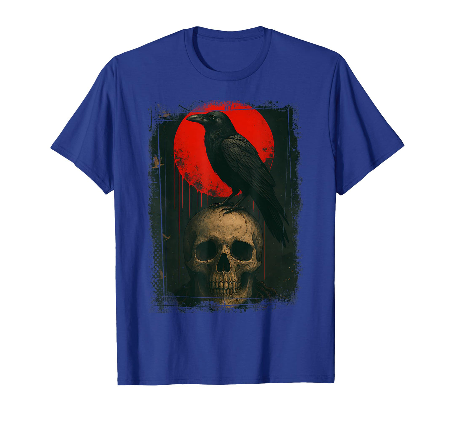 Red Moon Black Raven Skull Graphic Black Crow T-Shirt