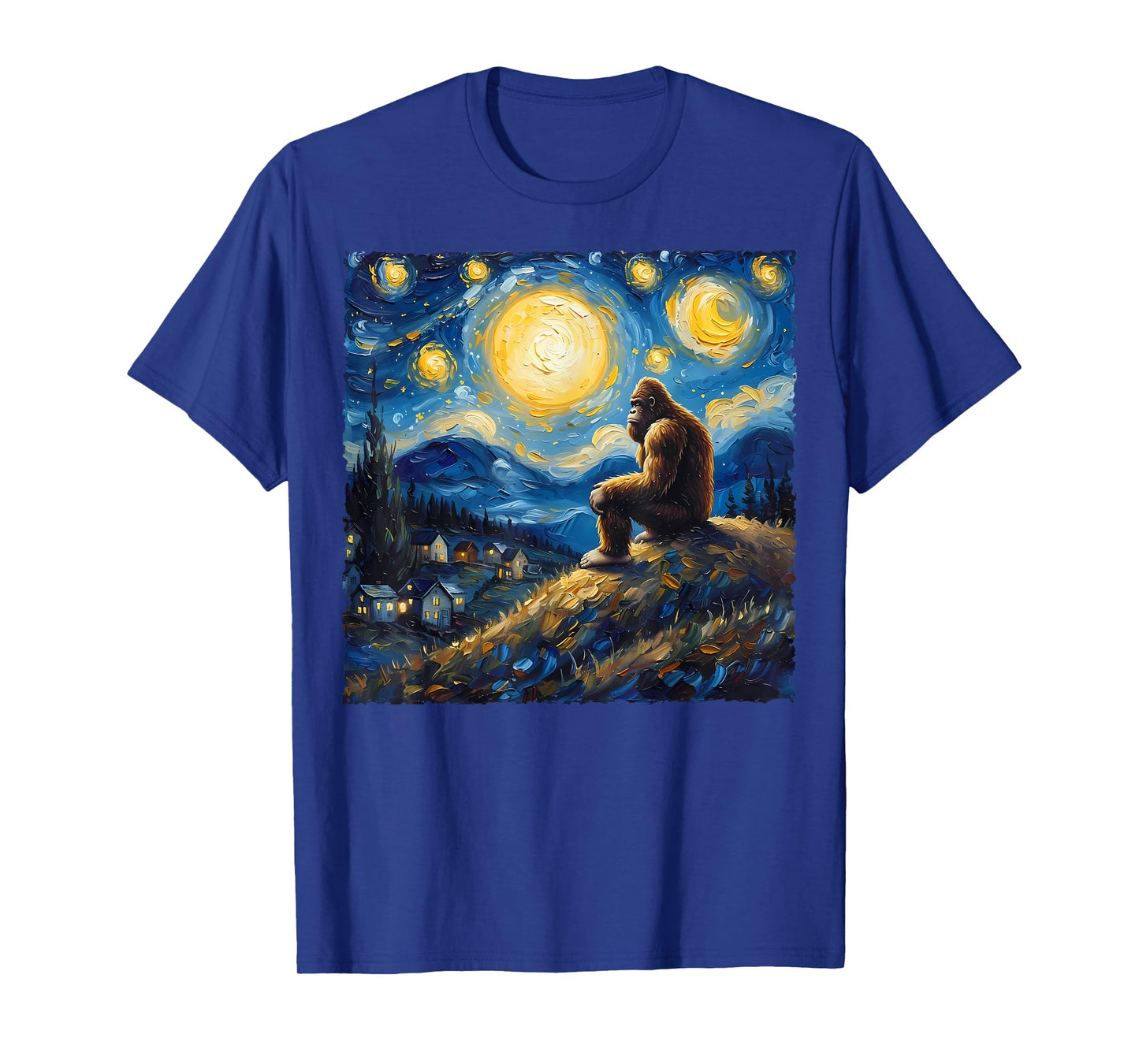 Van Gogh Style Funny Bigfoot Lover Starry Night Painting T-Shirt