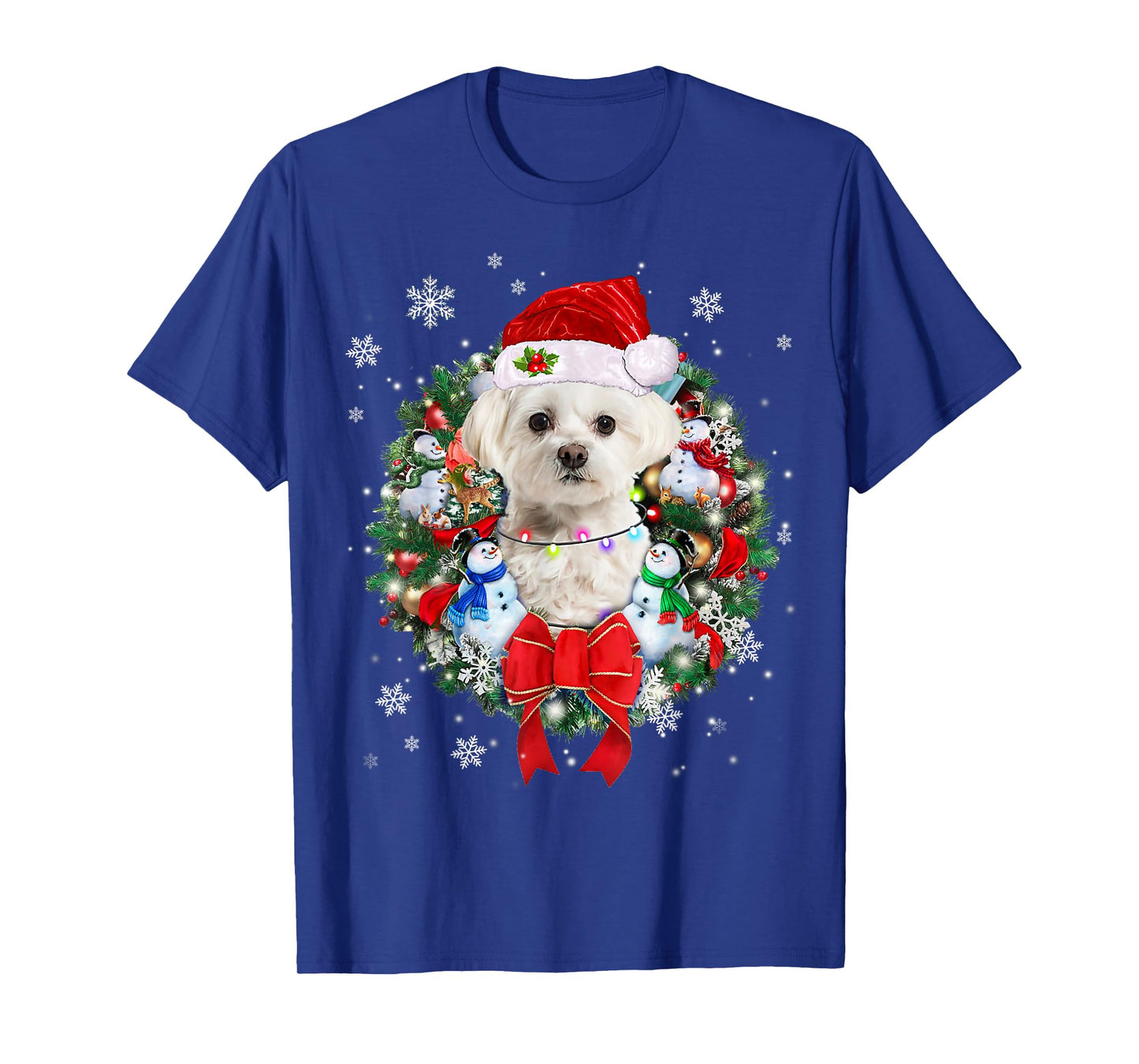 Maltese Christmas Wreath Decoration Xmas Pajamas T-Shirt