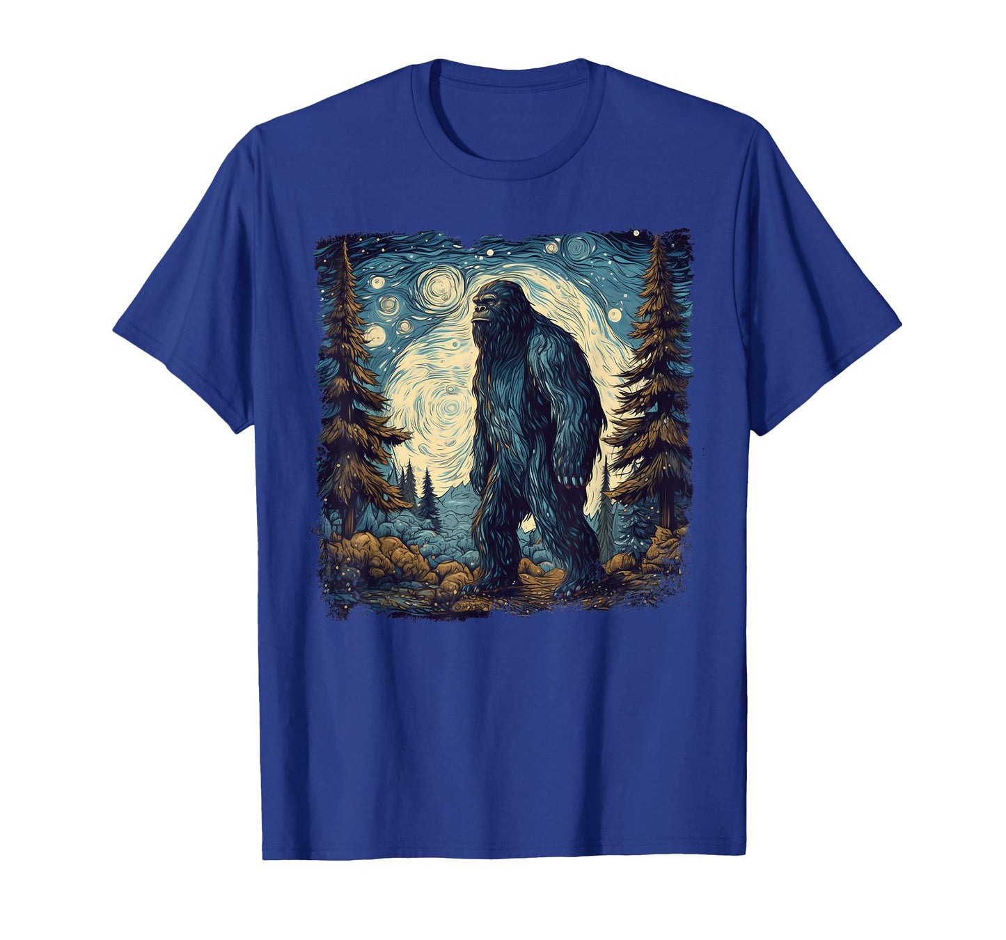 Bigfoot Starry Night Sasquatch Van Gogh Painting T-Shirt