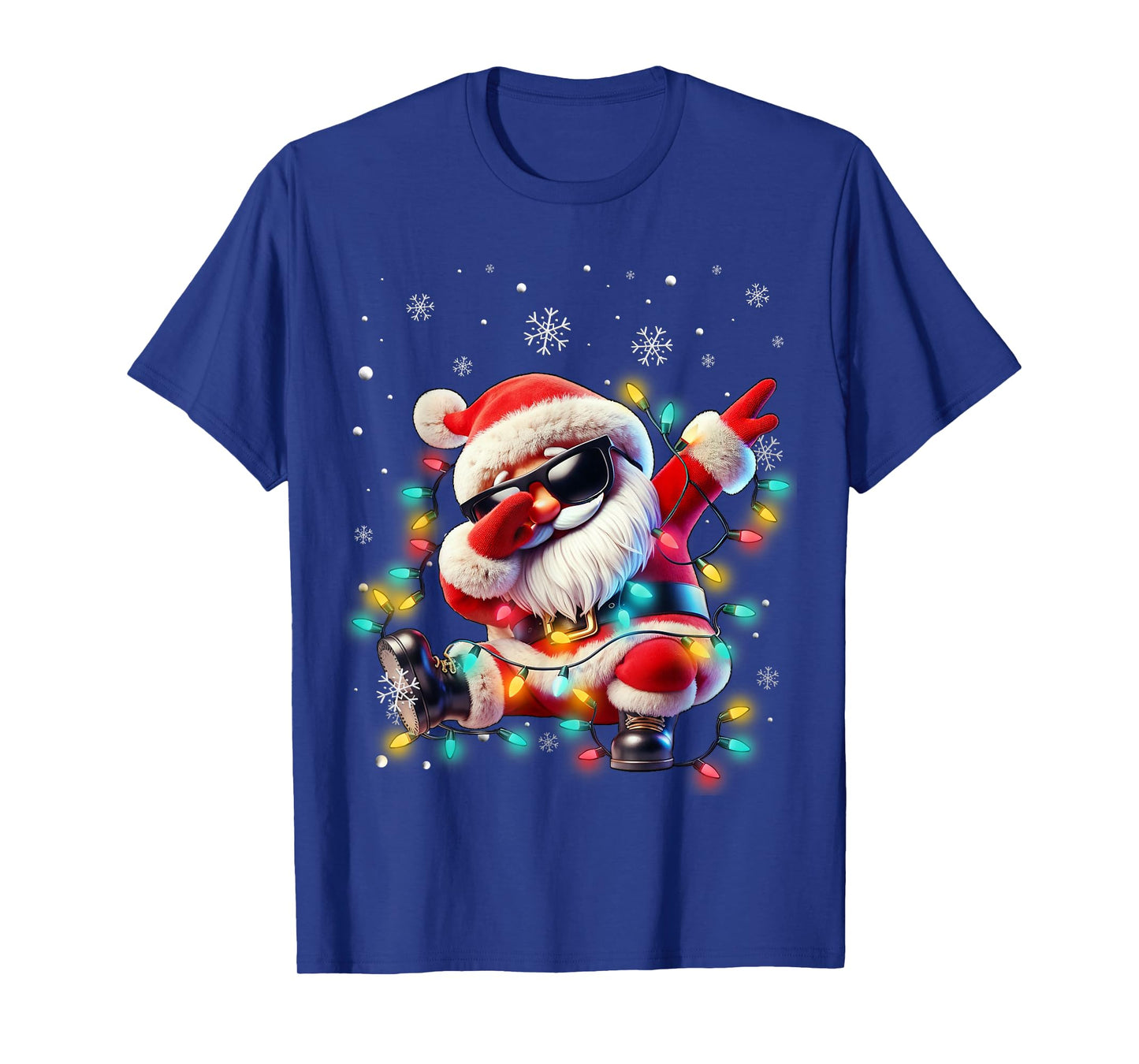 Dabbing Santa Xmas Lights Boys Men Kids Funny Christmas T-Shirt