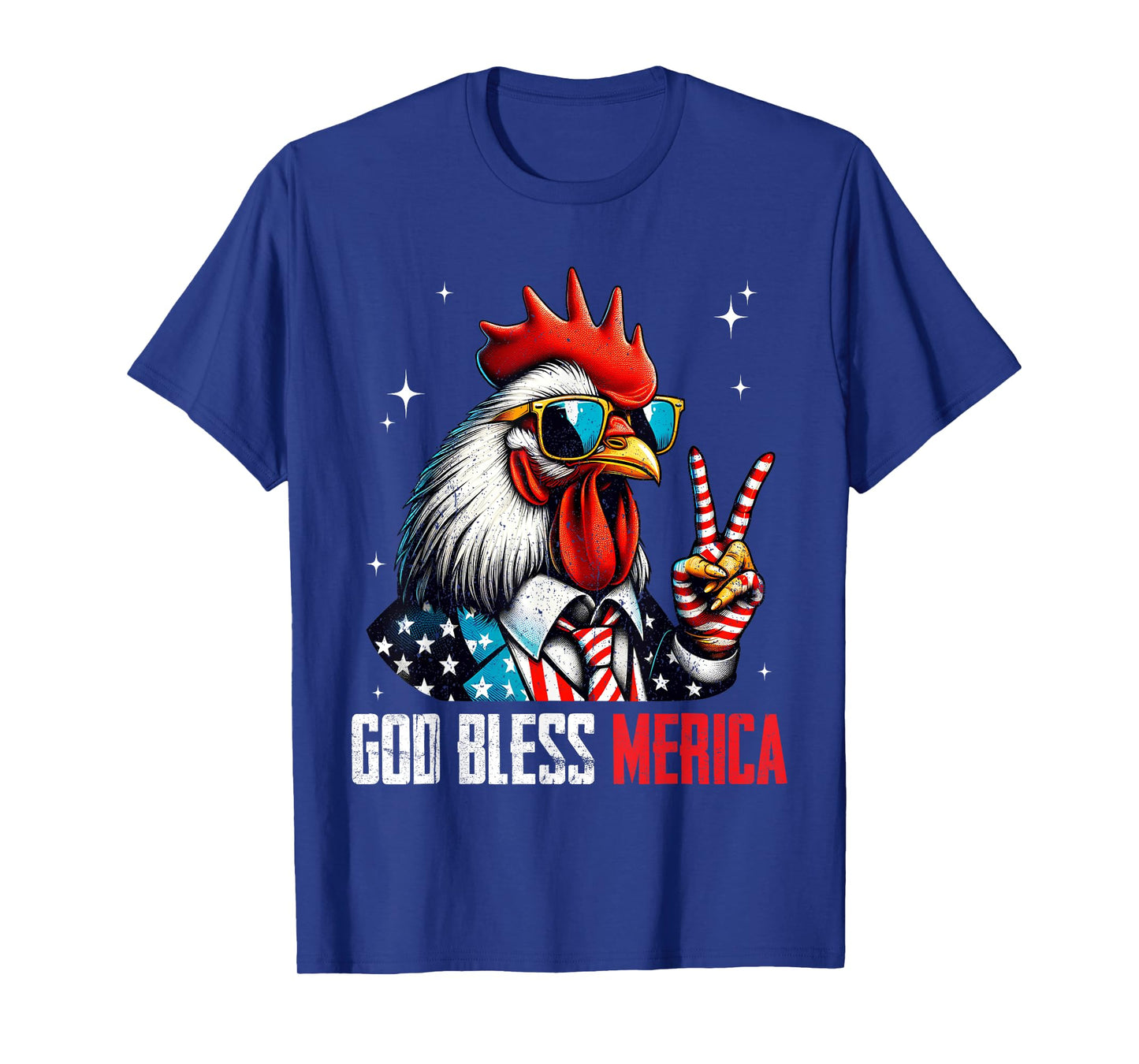 God Bless Merica Chicken Rooster 4th of July American Flag T-Shirt