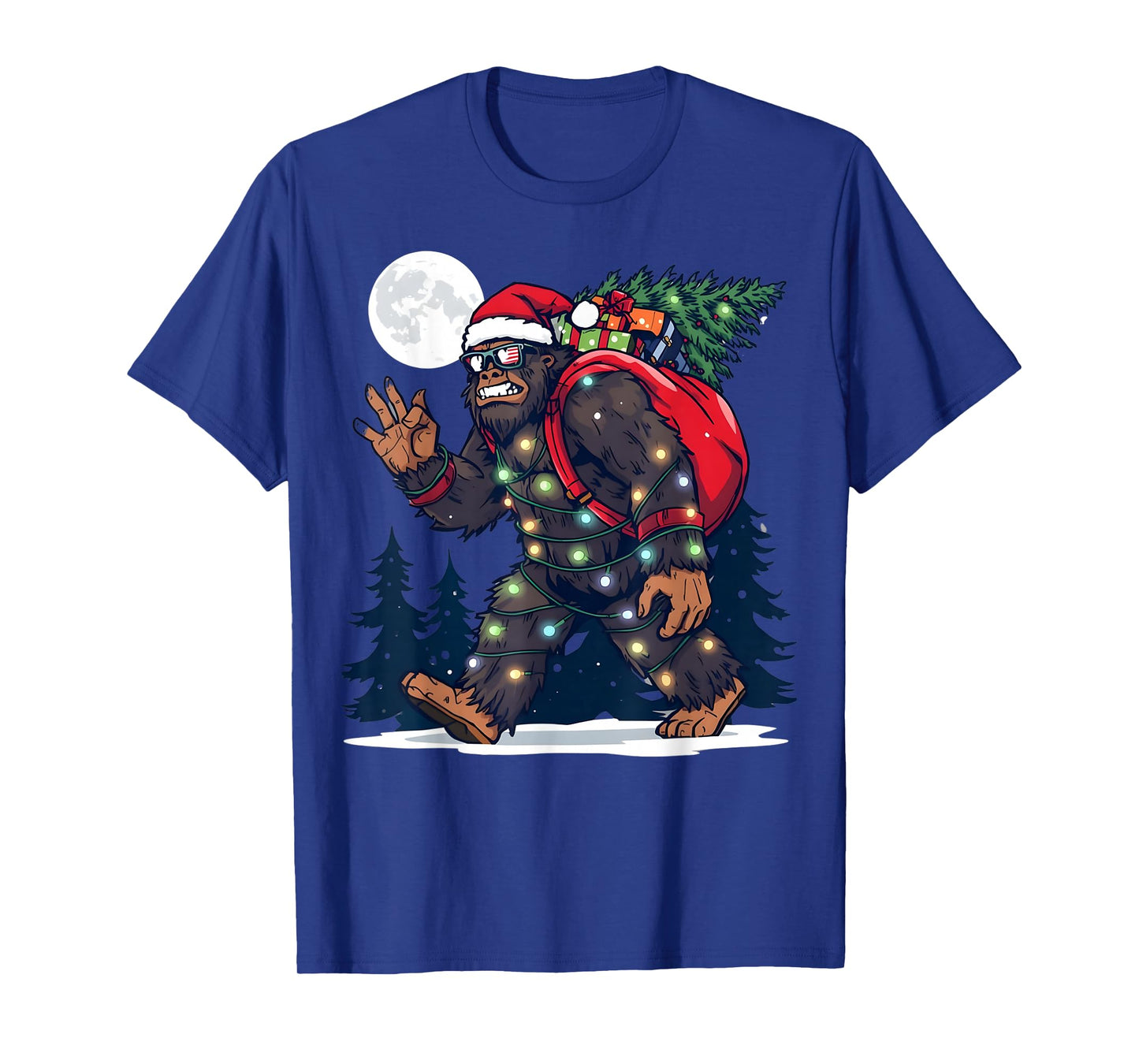 Xmas Sasquatch Christmas Adventure Holiday Tree Lights Fun T-Shirt