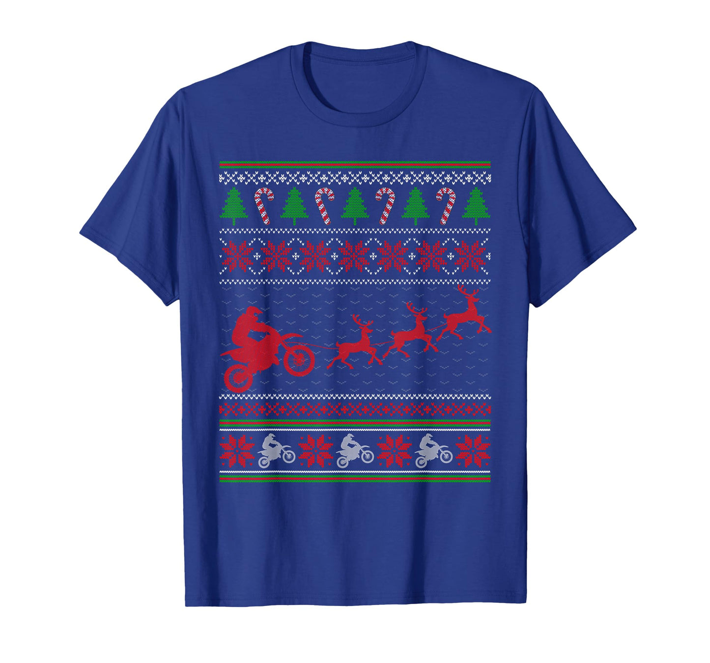 Reindeer Pulling Dirt Bikes Ugly Christmas Sweater Boys Men T-Shirt