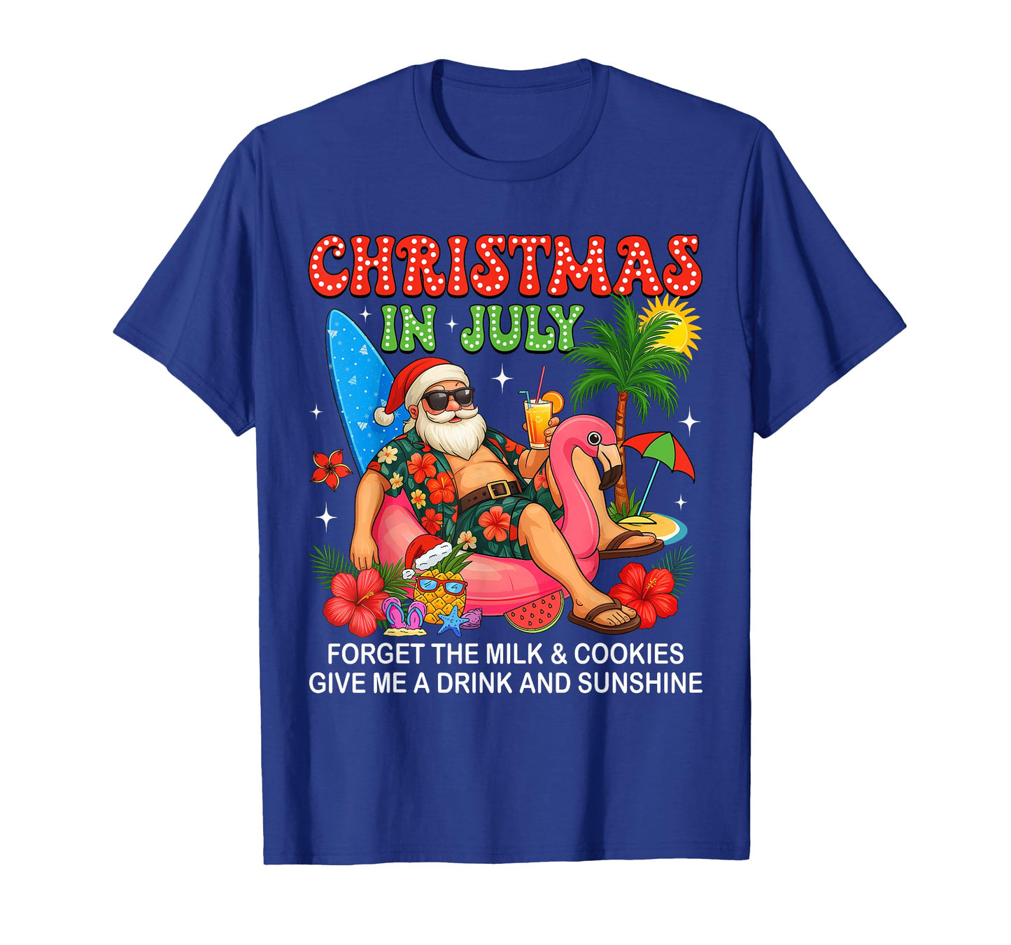 Christmas In July Boys Girls Kids Santa Flamingo Summer Xmas T-Shirt