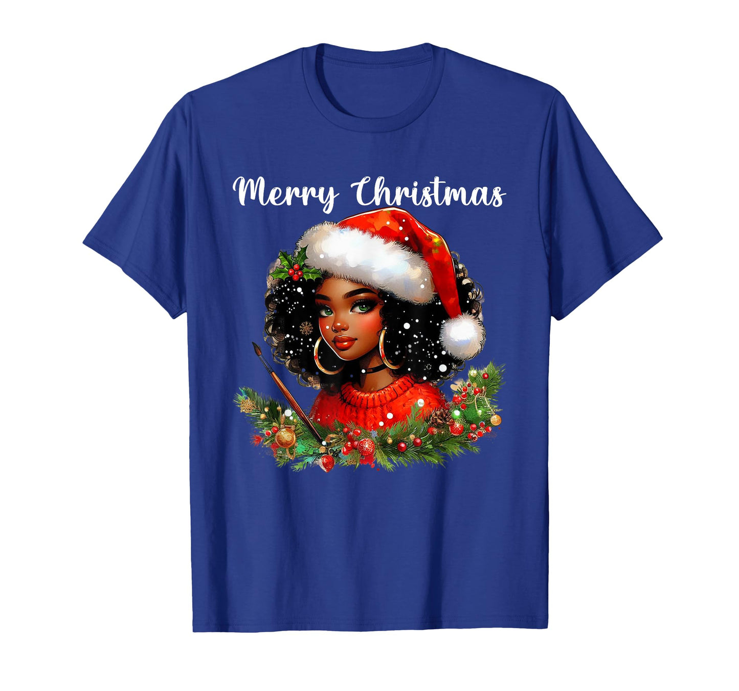 Black African Girl Merry Christmas American Melanin Santa T-Shirt