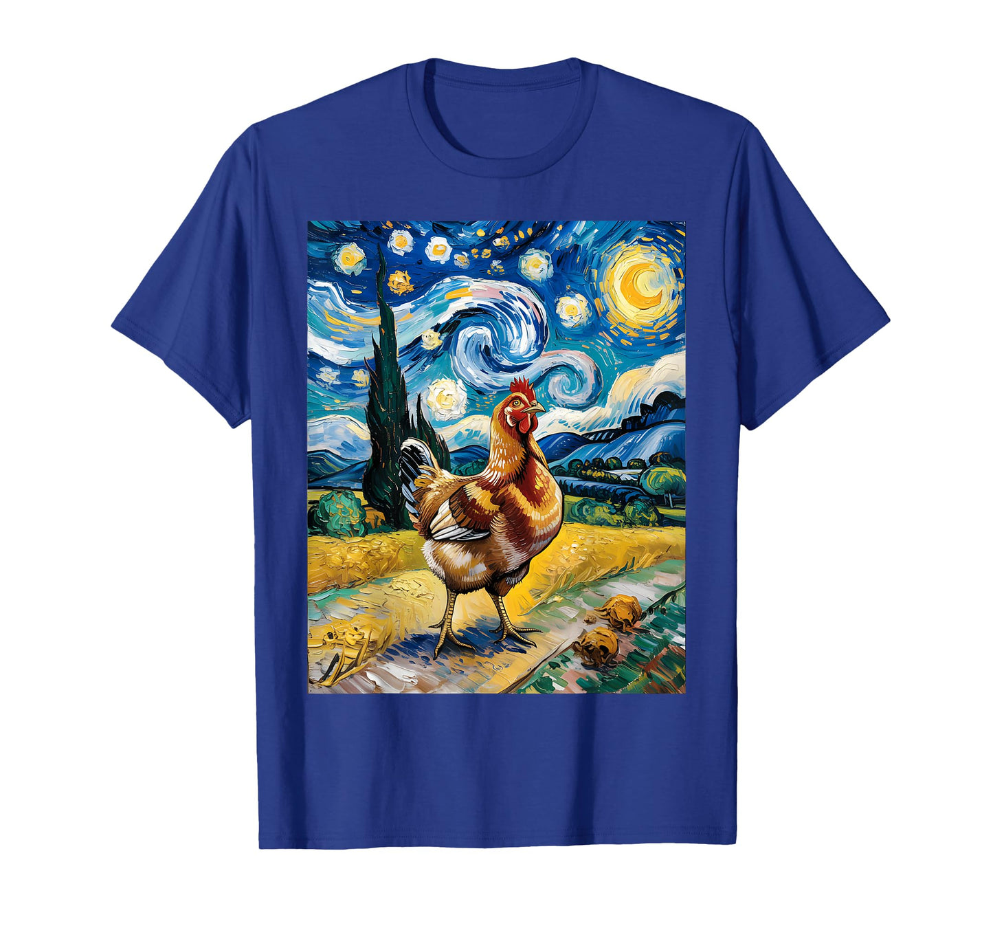 Chicken Starry Night Van Gogh Style Hen Farm Poultry Graphic T-Shirt