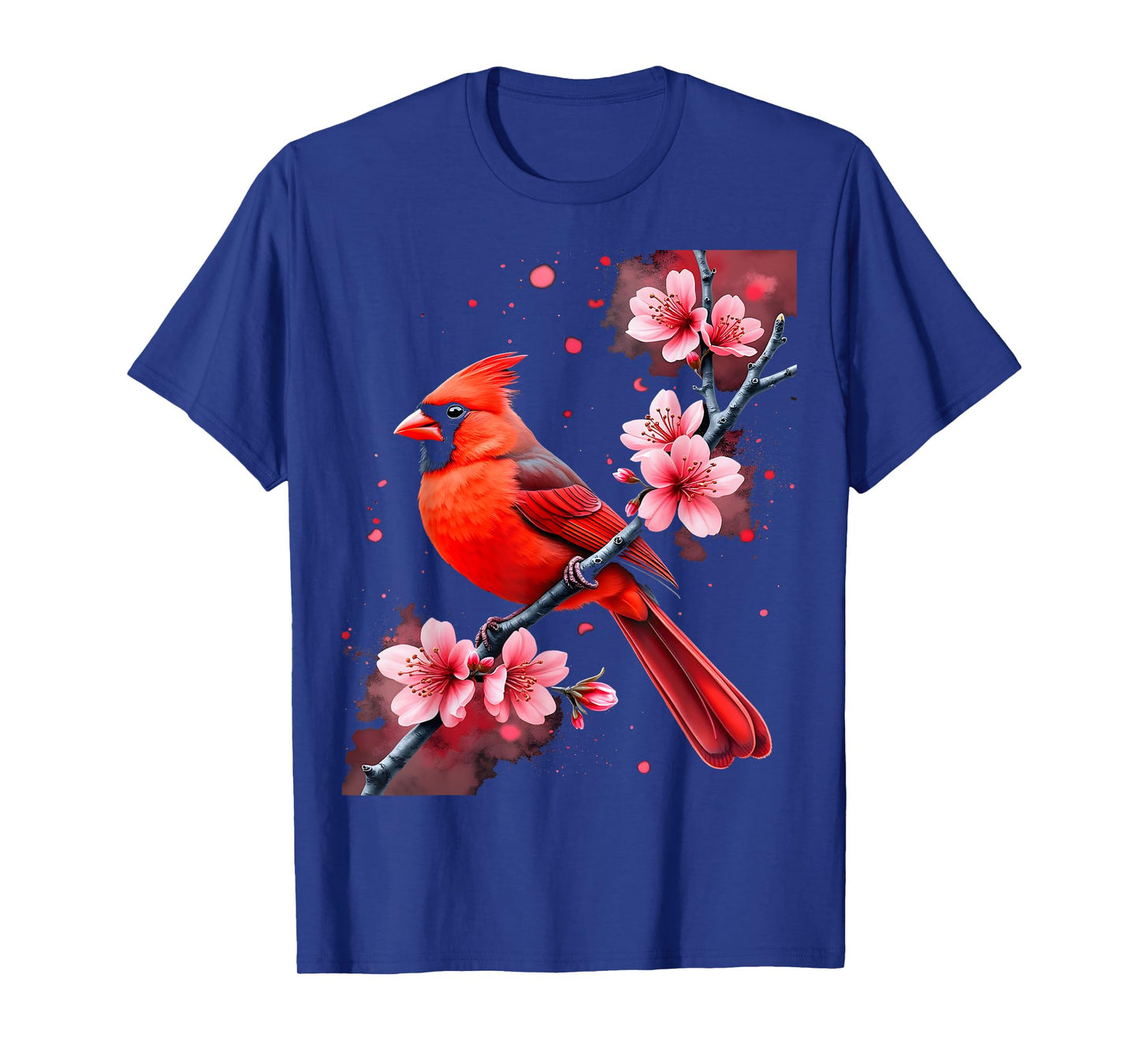 Nature's Palette Birdwatching Apparel Unisex-Adults Black Small Classic Fit Short Sleeve Cotton 80% Polyester 20% Floral Watercolor Cardinal Birdwatching T-Shirt