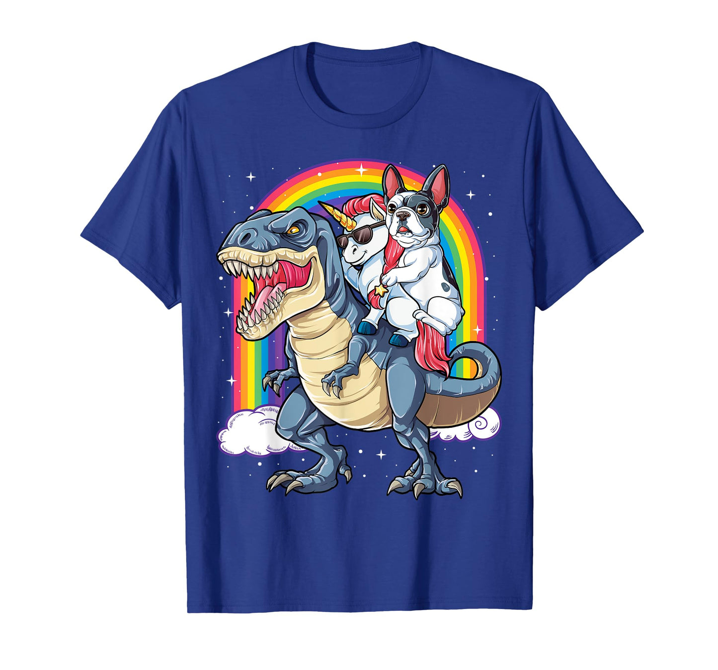French Bulldog Unicorn Riding Dinosaur T rex Gifts Girls T-Shirt