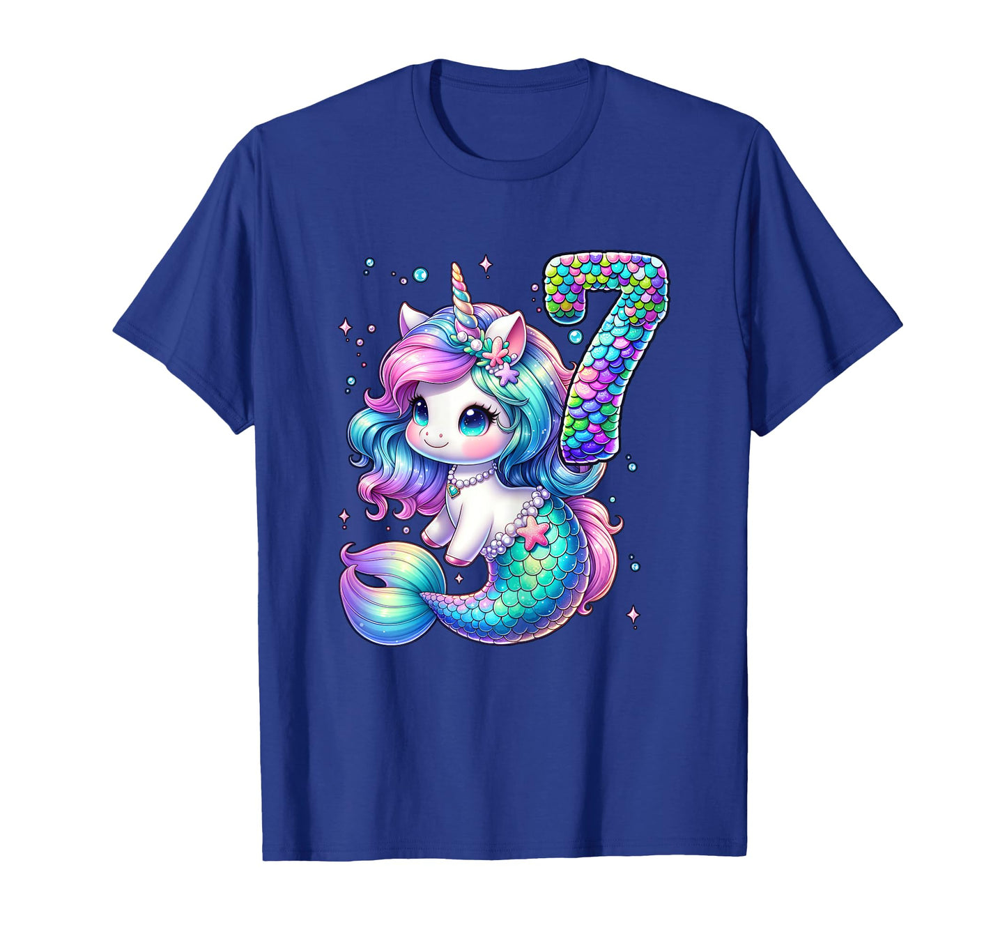 Unicorn Mermaid 7th Birthday 7 Year Old Party Girls Outfit T-Shirt