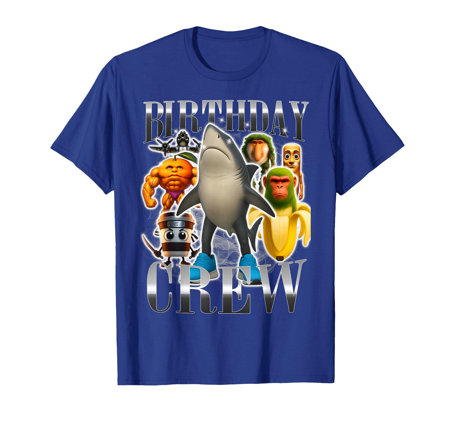 Birthday Crew Funny Italian Brainrot Meme Shark Monkey T-Shirt