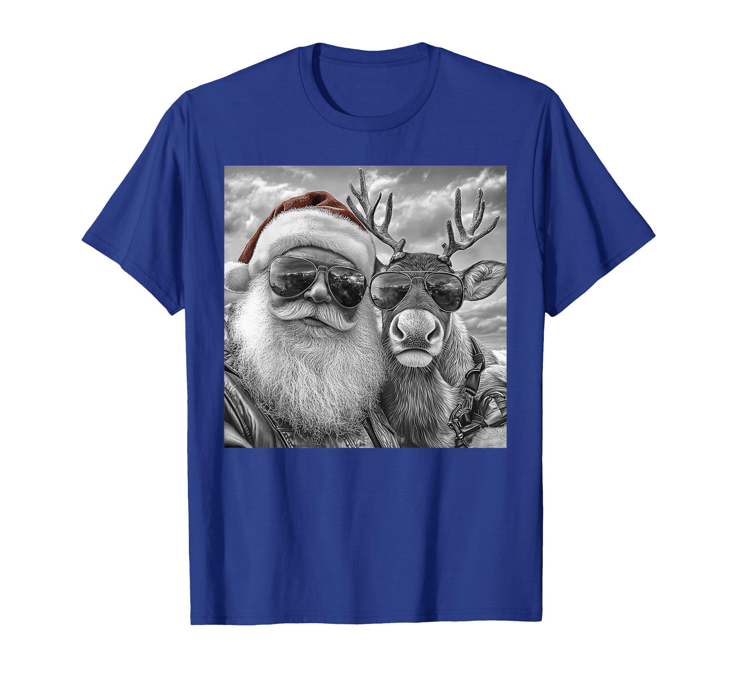 Funny Santa Claus Reindeer Selfie, Cool Retro Christmas T-Shirt