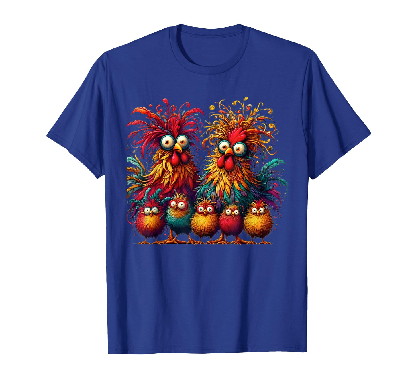 Eagerlys Colorful Funny Chicken Art Crazy Chicken Family T-Shirt