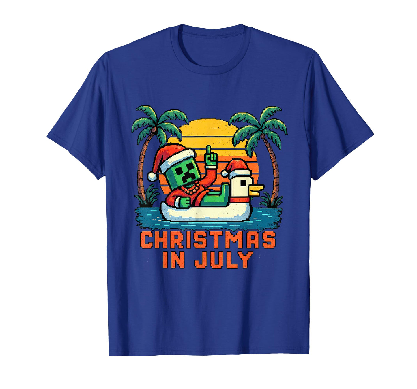 Christmas In July Funny Santa Zombie Chicken Pixel Art Kids T-Shirt