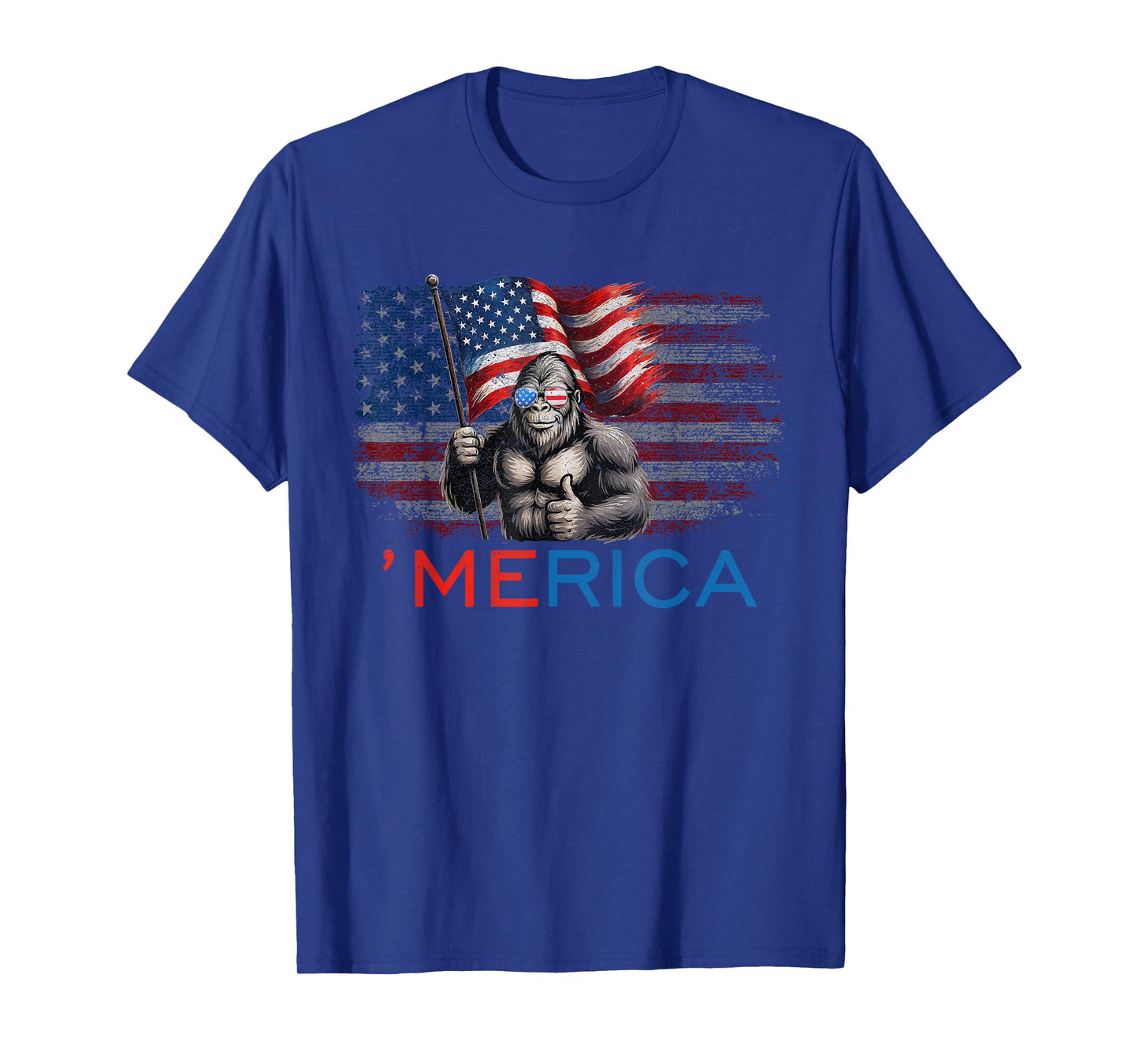 Bigfoot Merica American Flag Patriotic 4th Of July T-Shirt