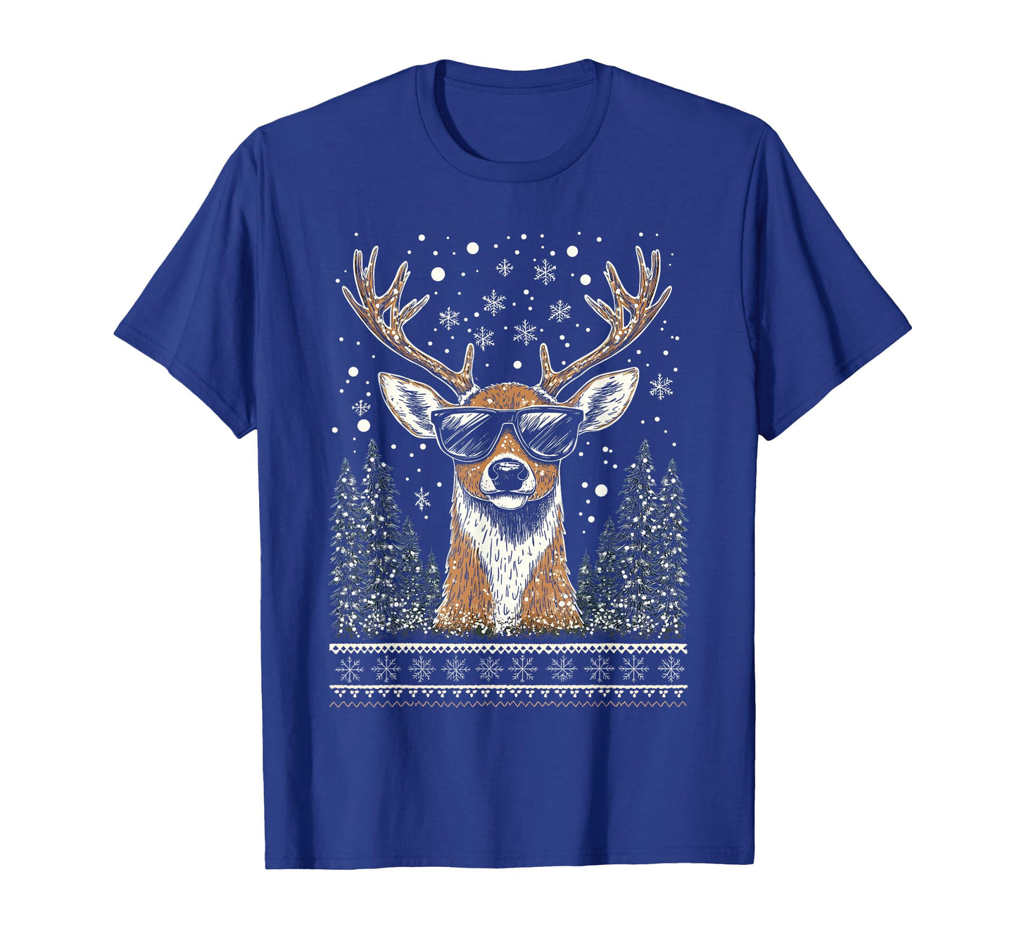 Funny Christmas Reindeer With Sunglasses Ugly Christmas T-Shirt