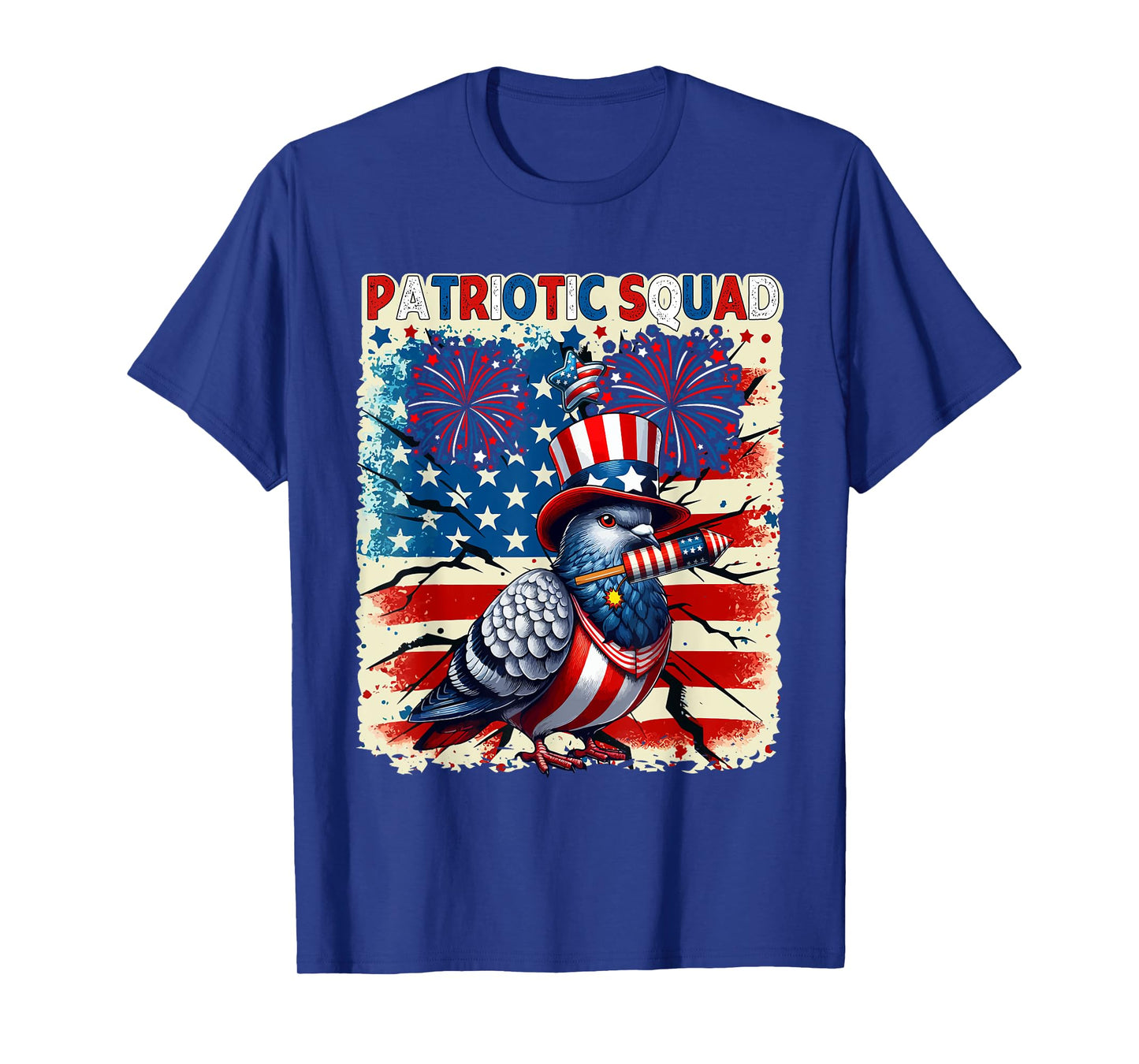 Patriotic Squad Pigeon 4th Of July Fireworks US Flag Lover T-Shirt