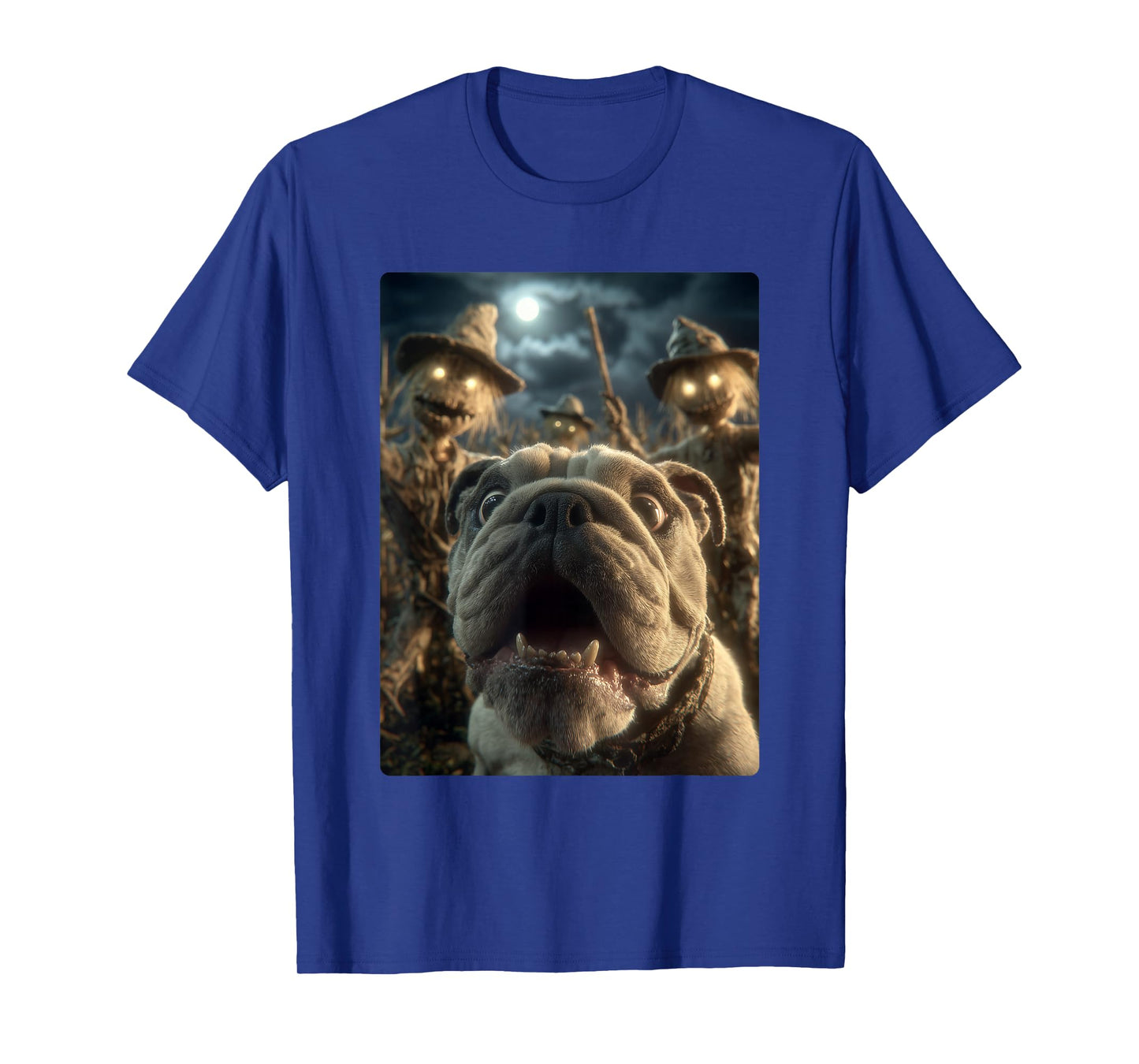 Funny Bulldog Selfie with Scarecrows Spooky Halloween Dog T-Shirt
