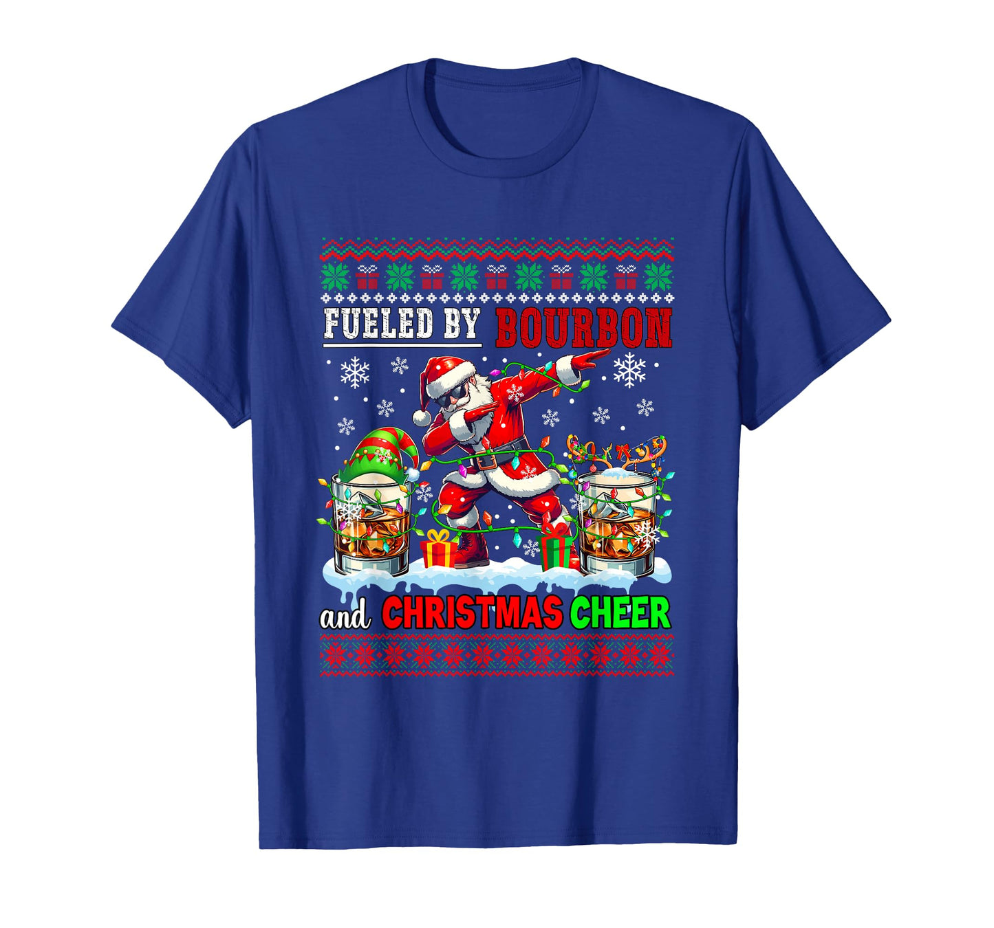 Fueled by Bourbon and Xmas Cheer Sweater Drinker Santa T-Shirt