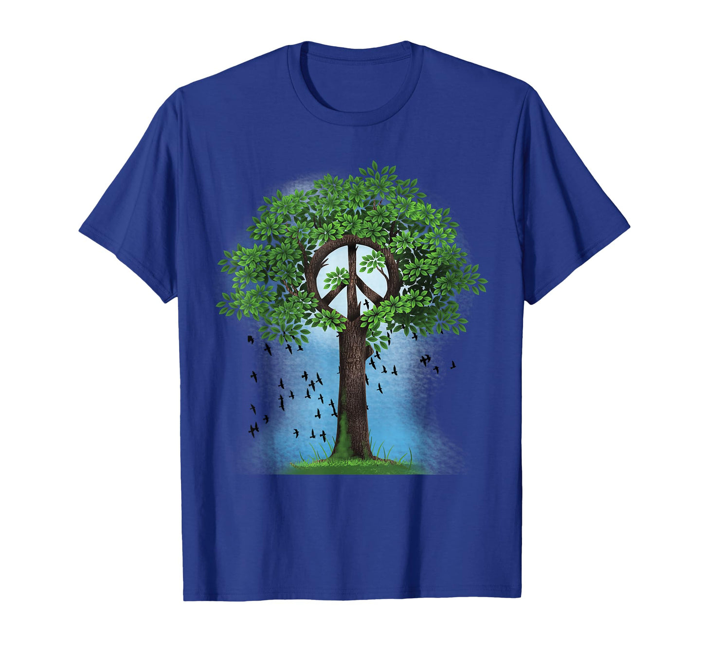 Peace Sign Hippie Retro Tree Nature Peace Symbol Unity Birds T-Shirt