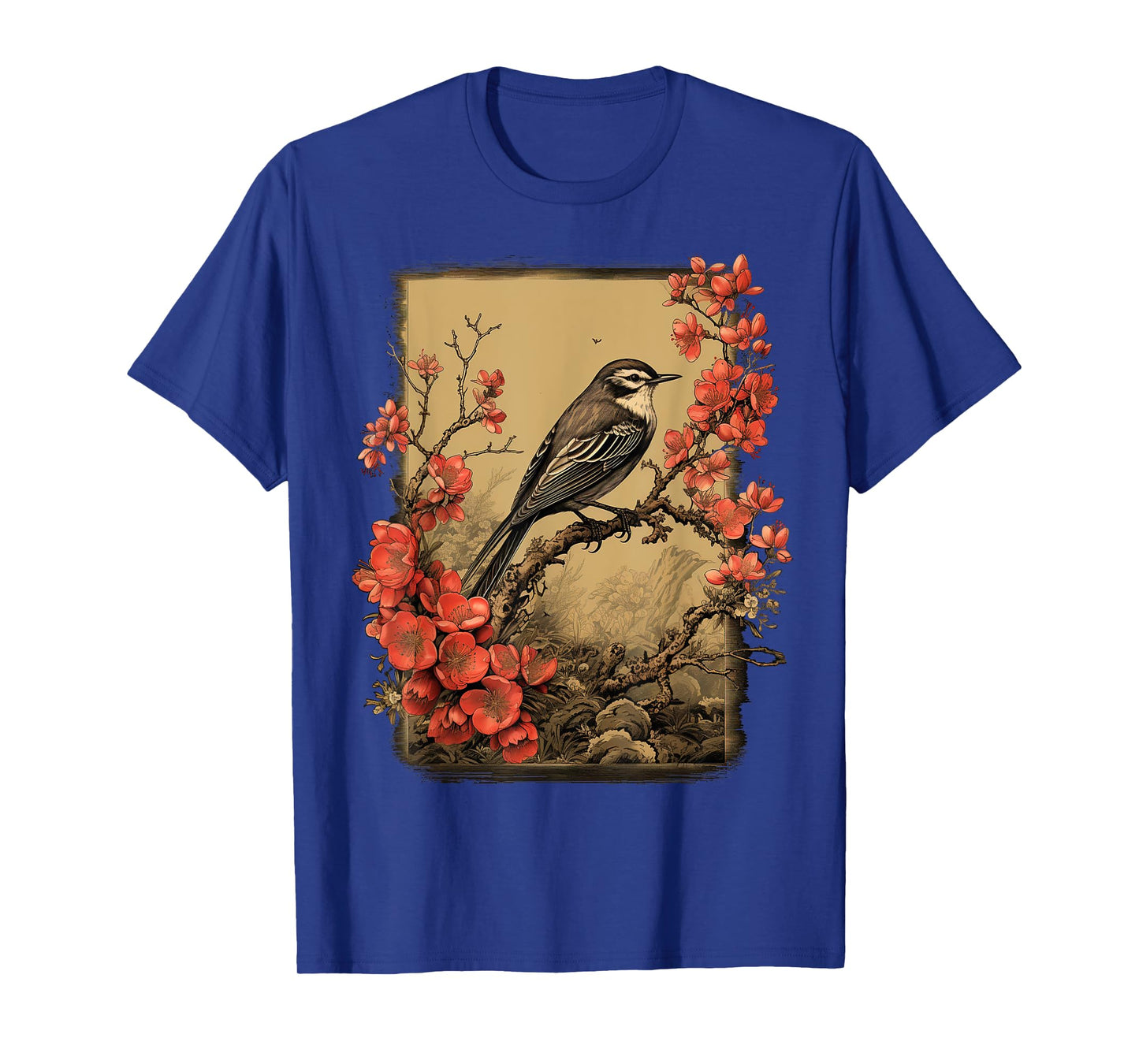 Vintage Bird and Flowers Japanese Art T-Shirt
