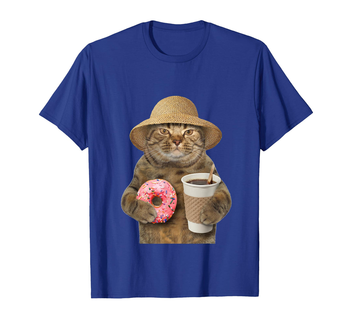 Funny brown Cat with coffee and donut T-Shirt