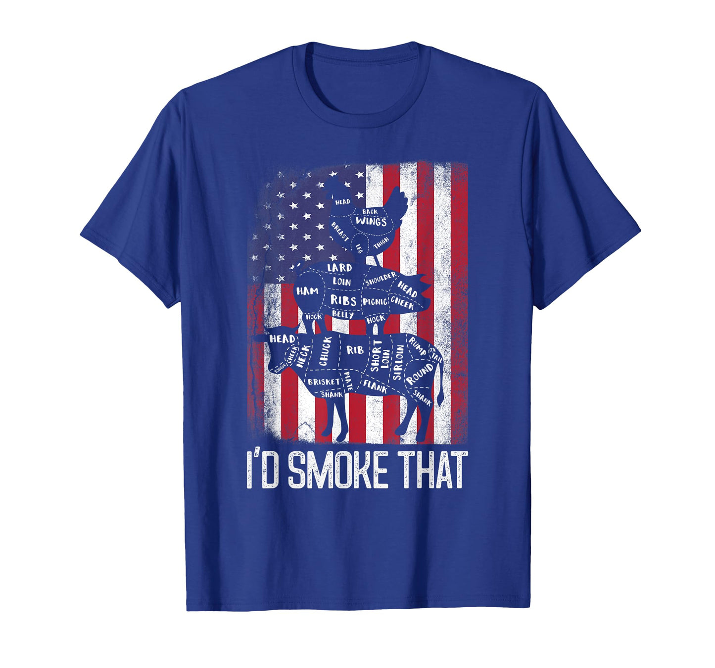 BBQ USA Flag I'd smoke that Beef Pork Chicken Butcher Funny Women Men T-Shirt