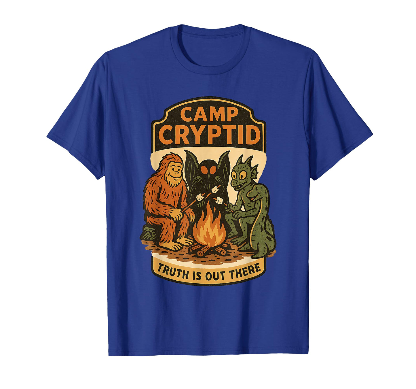 Funny Camp Cryptid Bigfoot Mothman Jackalope Retro Camping T-Shirt