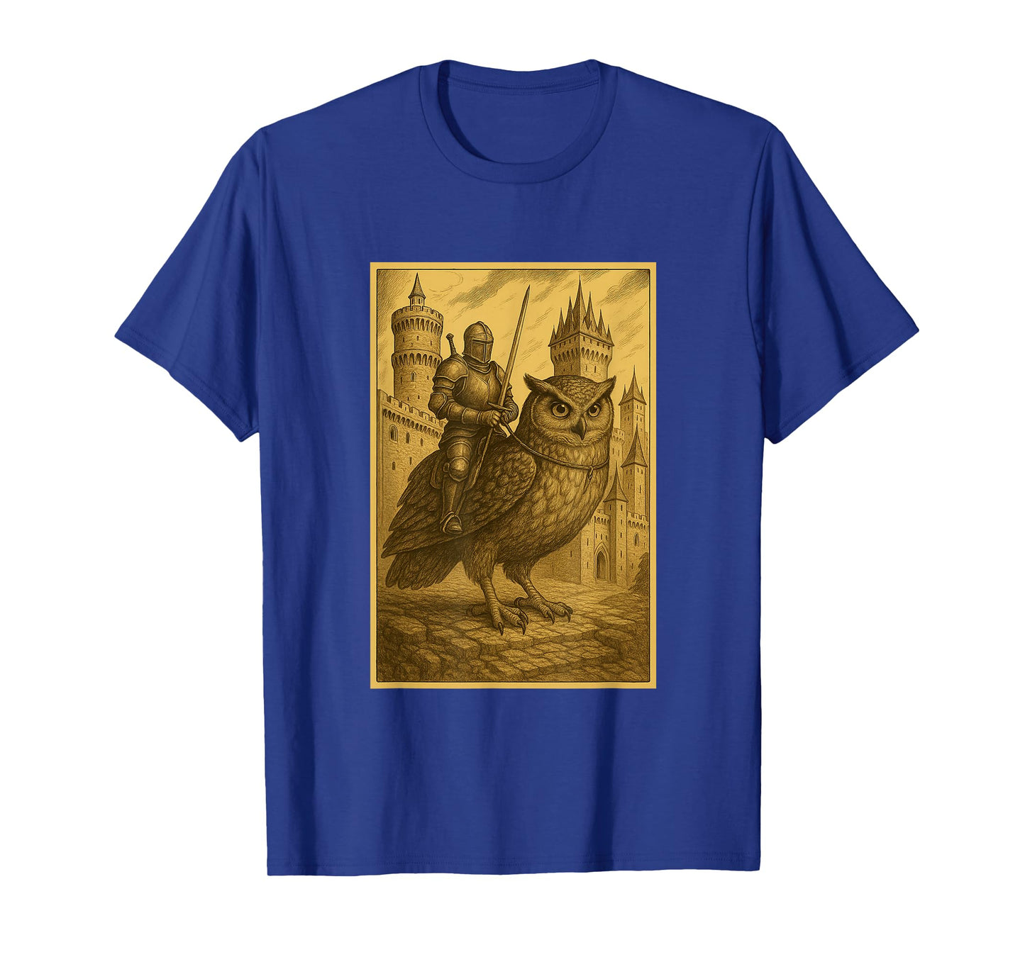 Medieval Knight Riding a Owl Fantasy Art Surreal Bird Rider T-Shirt