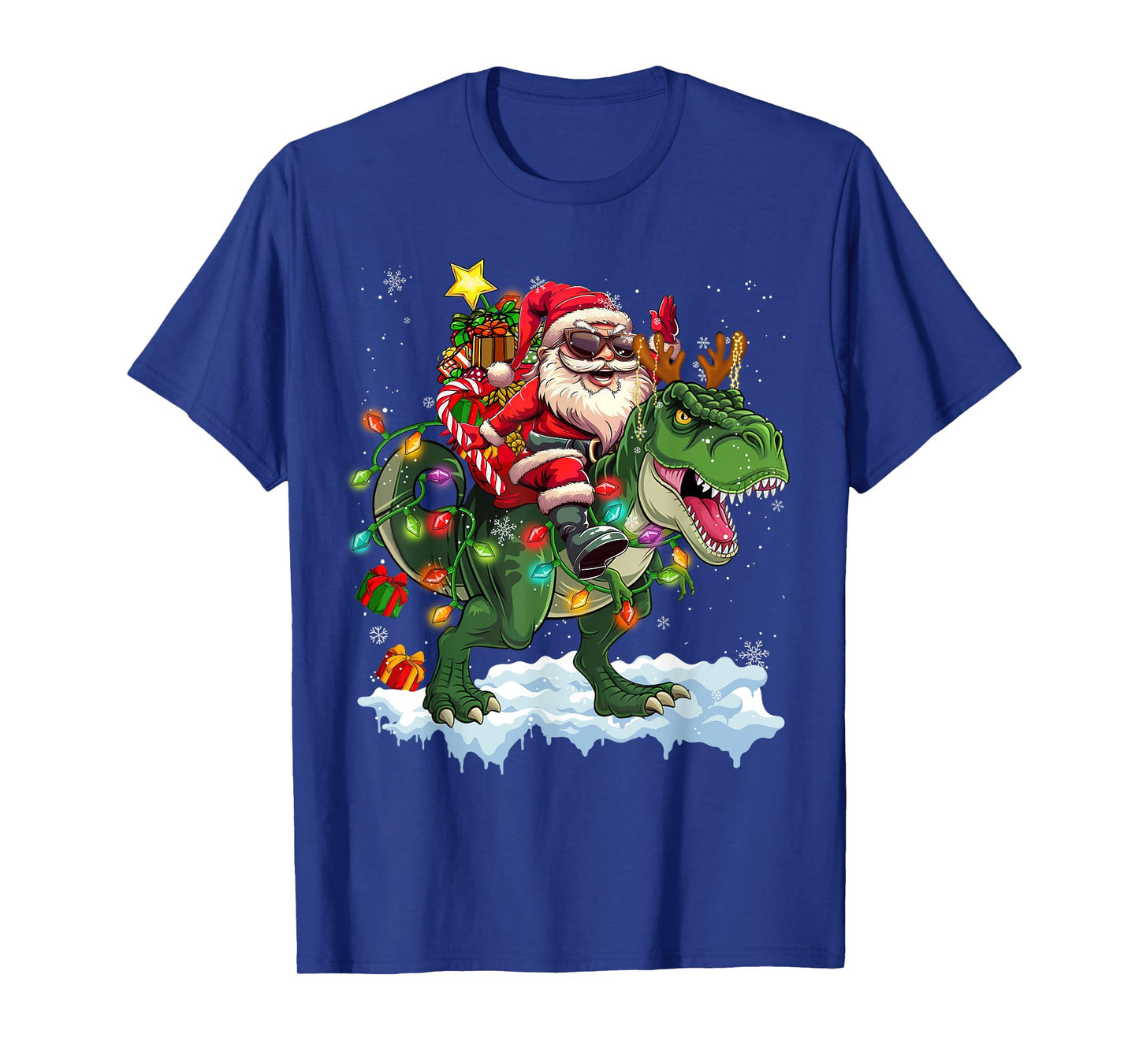 Merry Christmas 2025 Santa Riding Dinosaur Xmas Boy Men Kids T-Shirt