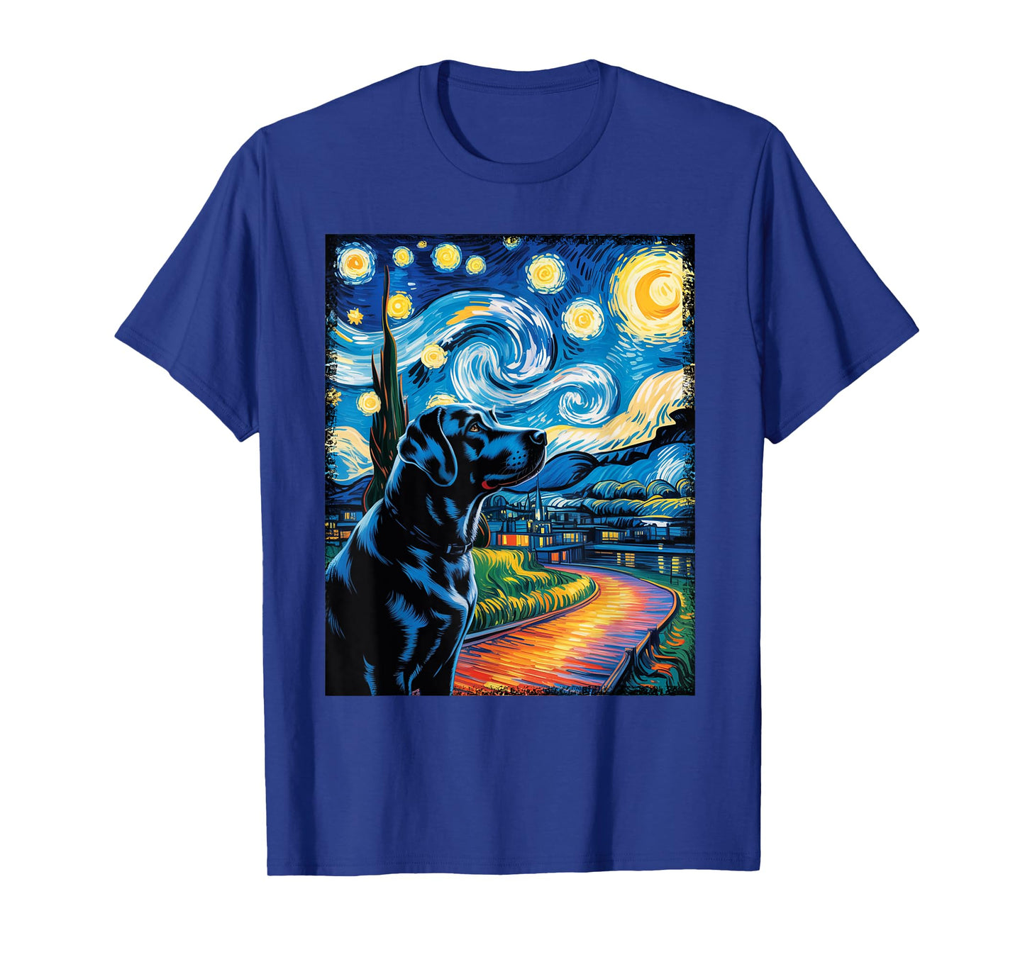 Labrador Dog Art Starry Night Painting Van Gogh Black Lab T-Shirt
