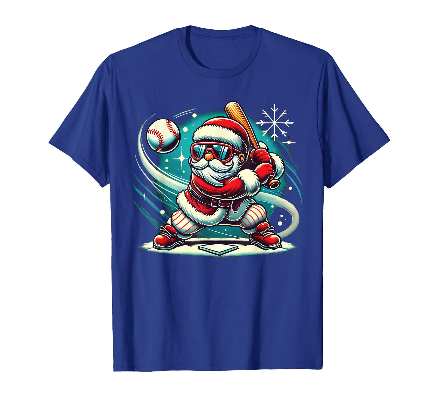 Cute Santa Claus Playing Baseball Boys Kids Teens Christmas T-Shirt
